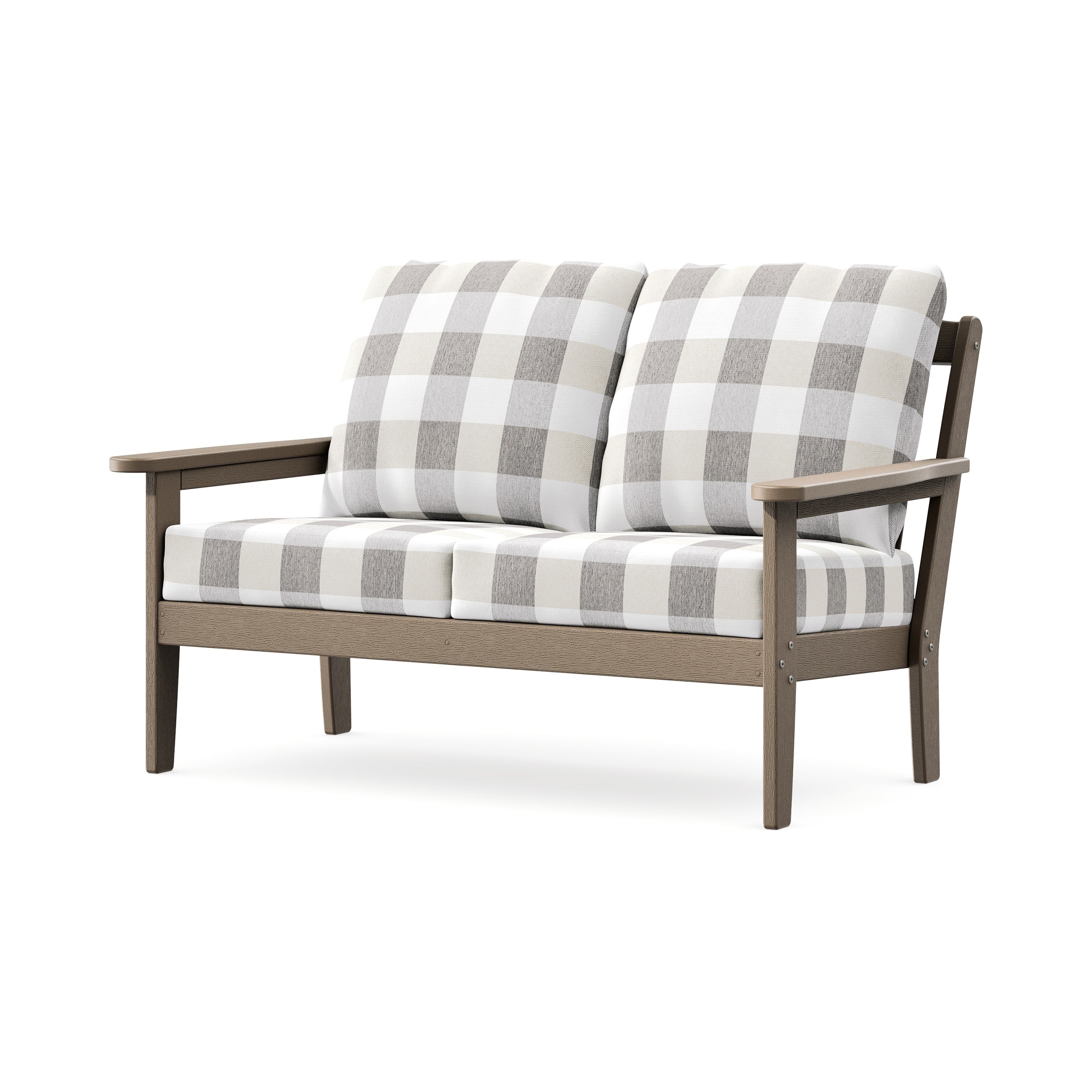 Cottage Deep Seating Loveseat in Vintage Sahara / Buffalo Plaid Grey Mist