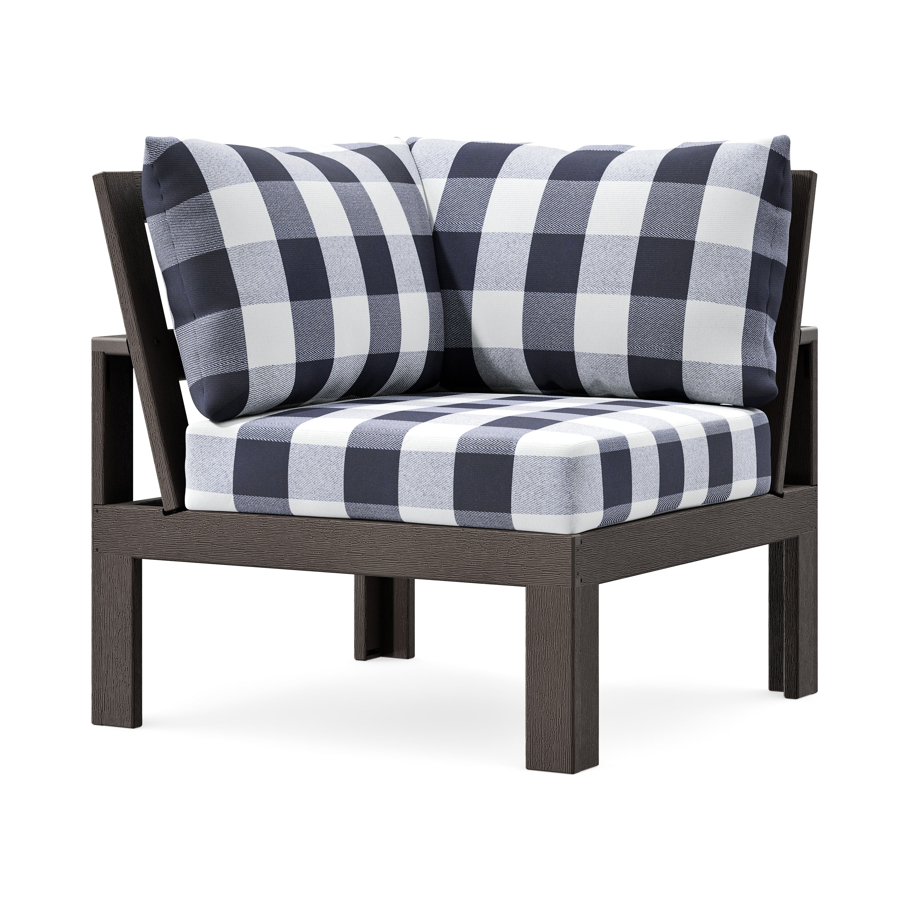 Modular Corner Chair in Vintage Coffee / Buffalo Plaid Navy