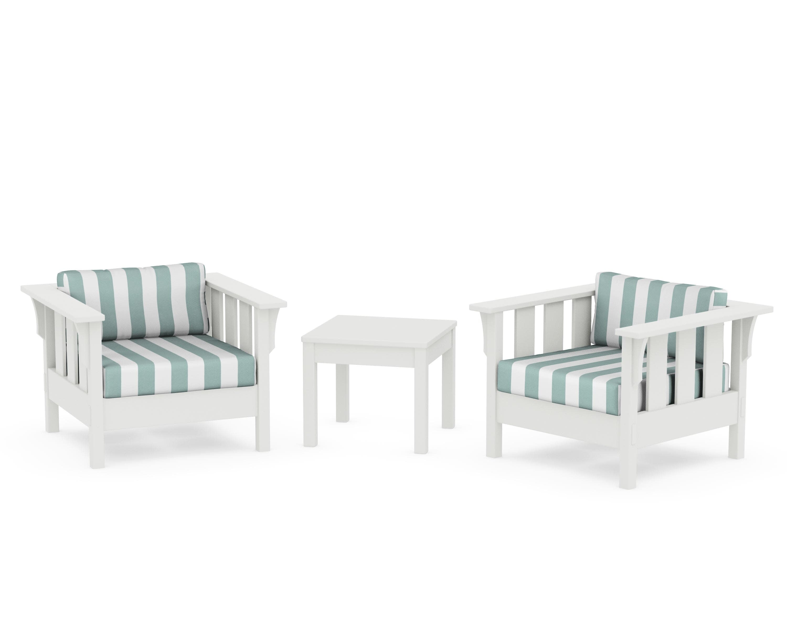 Acadia 3-Piece Deep Seating Set in Vintage White / Cabana Stripe Glacier Spa