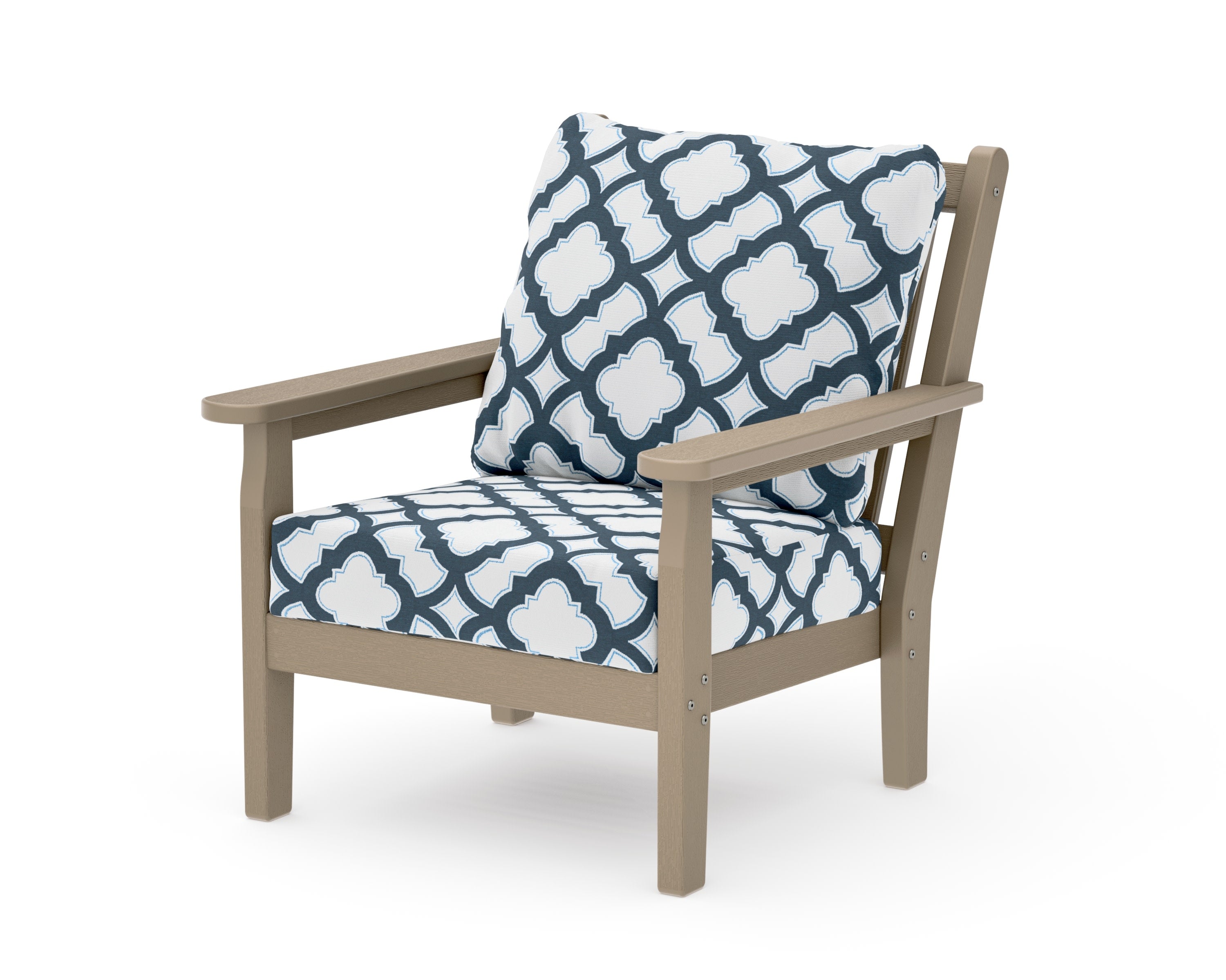 Chippendale Deep Seating Chair in Vintage Sahara / Trellis Marine Indigo