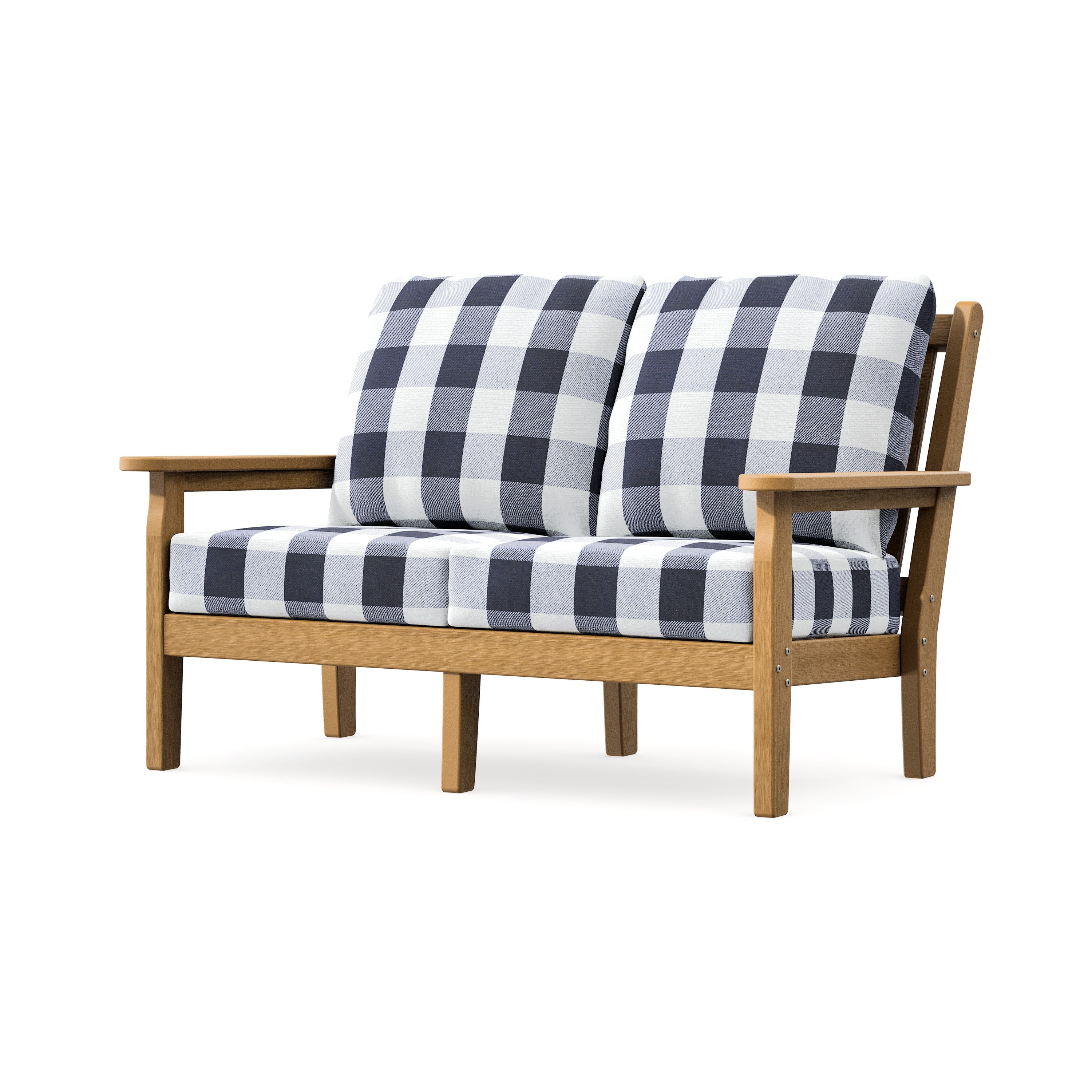 Chippendale Deep Seating Loveseat in Natural / Buffalo Plaid Navy
