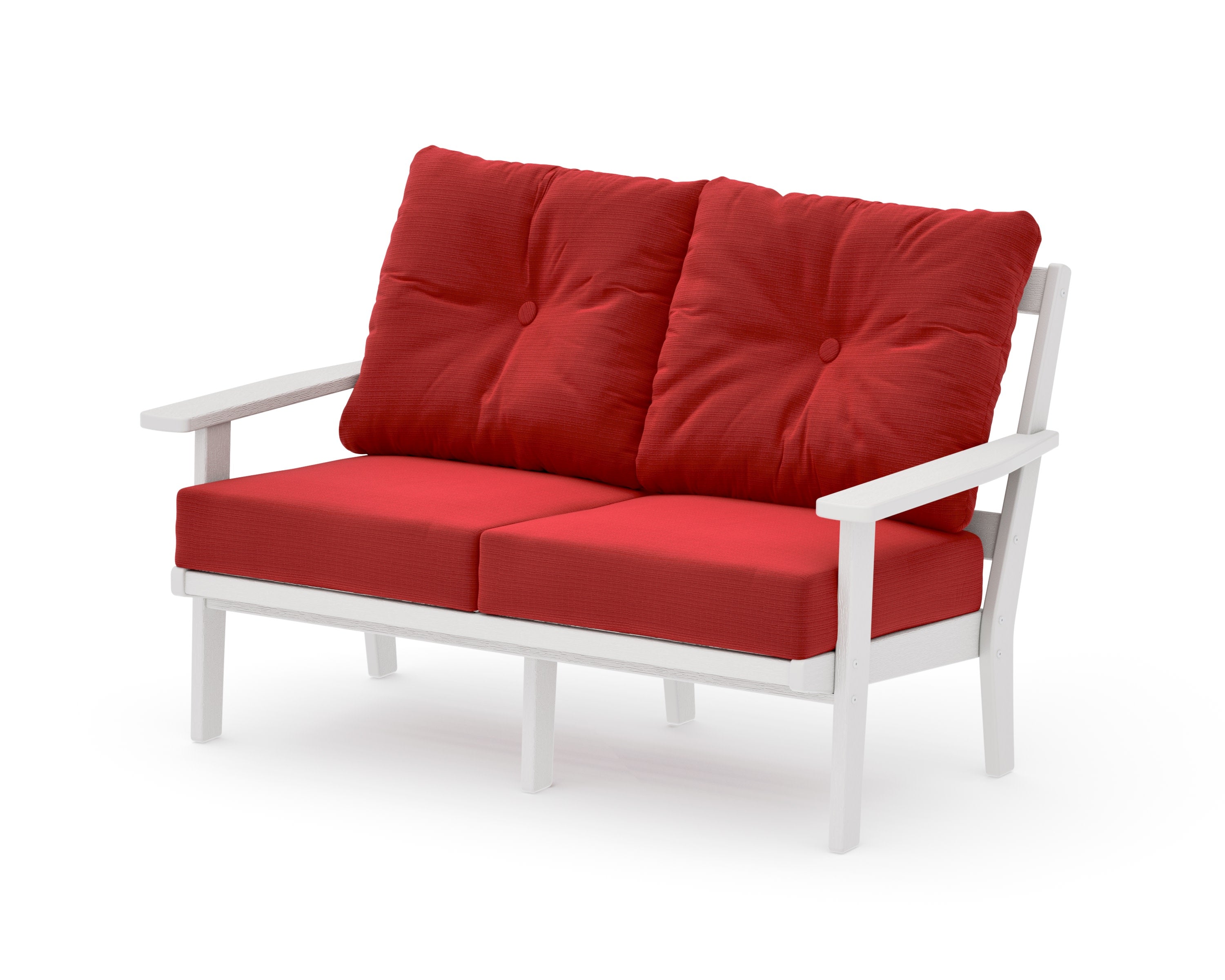 Prairie Deep SeatingLoveseat in Vintage White / Crimson Linen