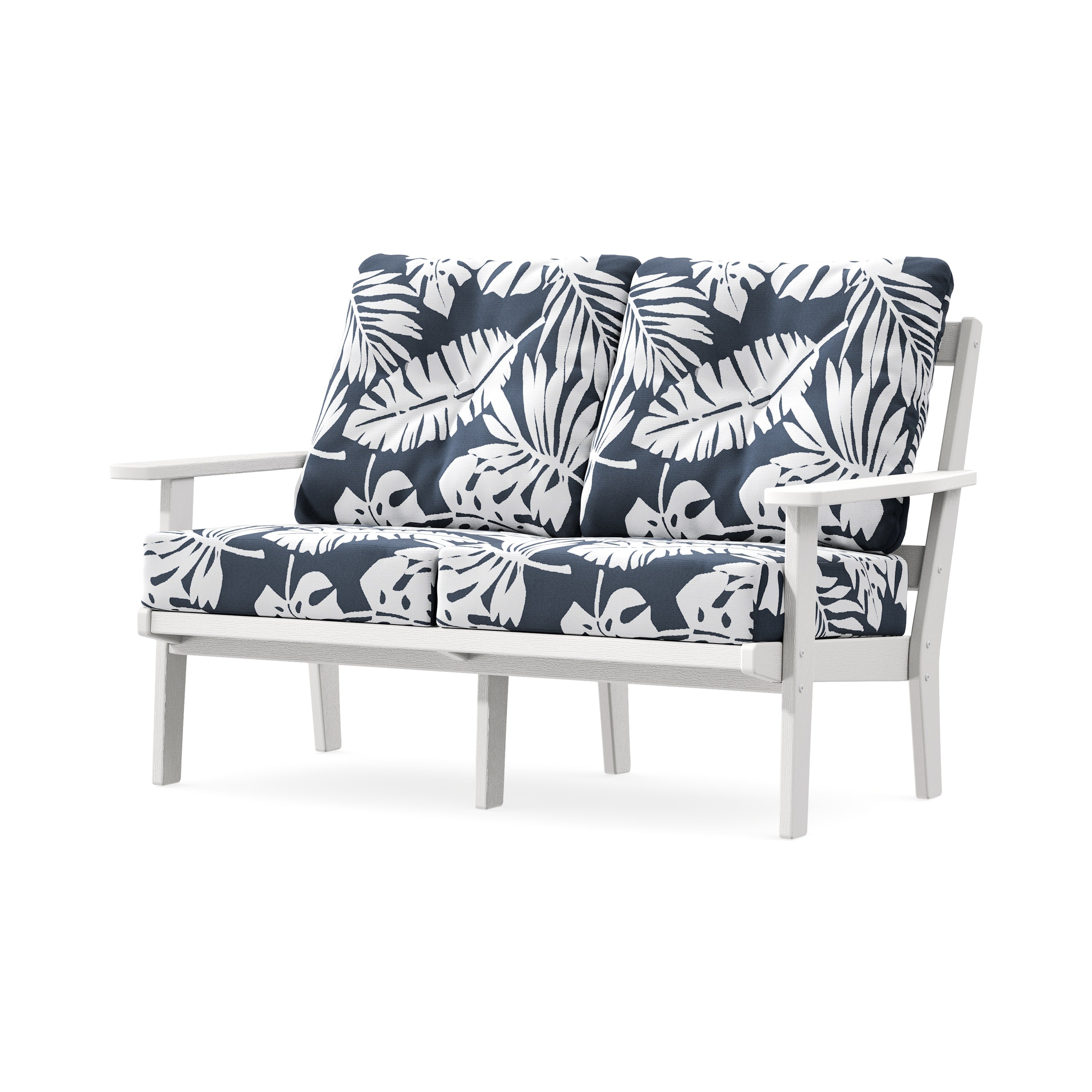 Oxford Deep SeatingLoveseat in Vintage White / Leaf Marine Indigo