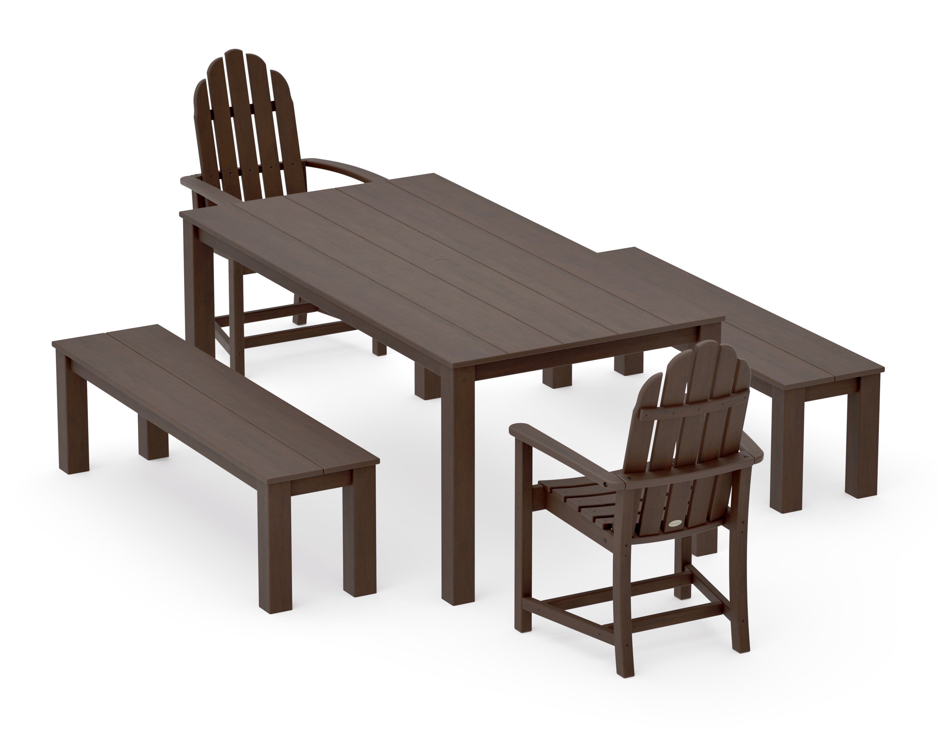 Classic Adirondack 5-Piece Parsons Dining Set with Benches in Kona