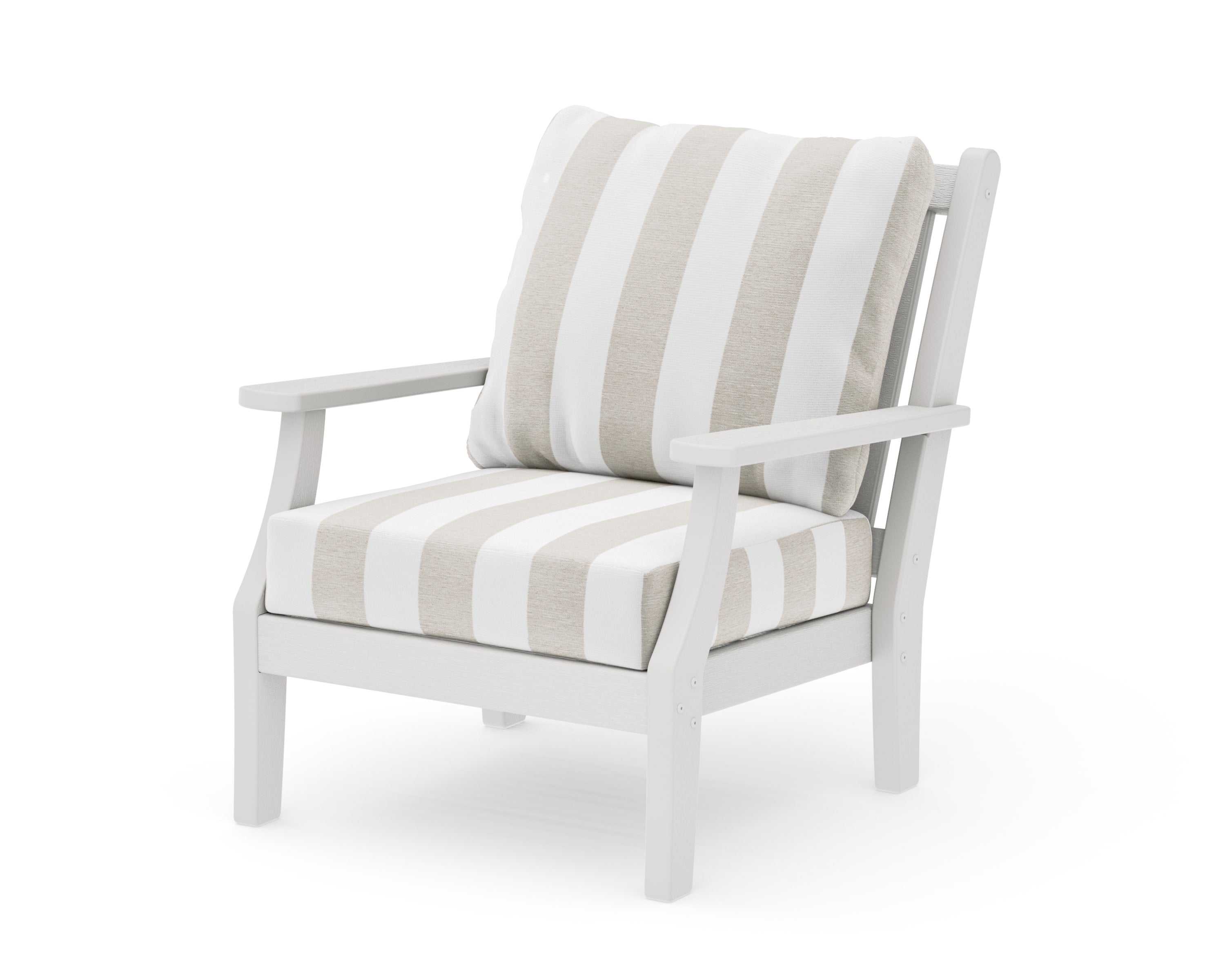 Wovendale Deep Seating Chair in Vintage White / Cabana Stripe Dune Burlap