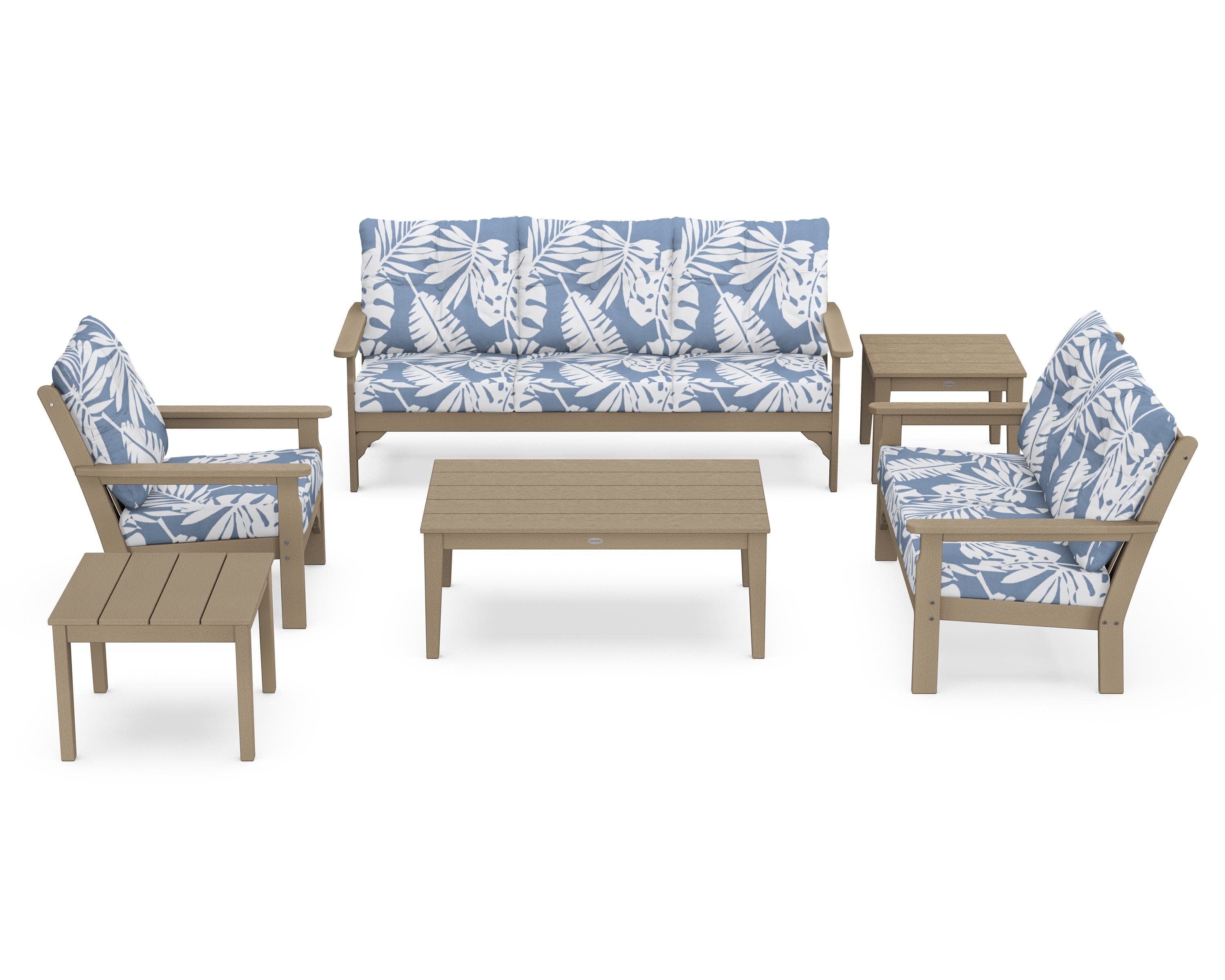 Vineyard 6-Piece Deep Seating Set in Vintage Sahara / Leaf Sky Blue