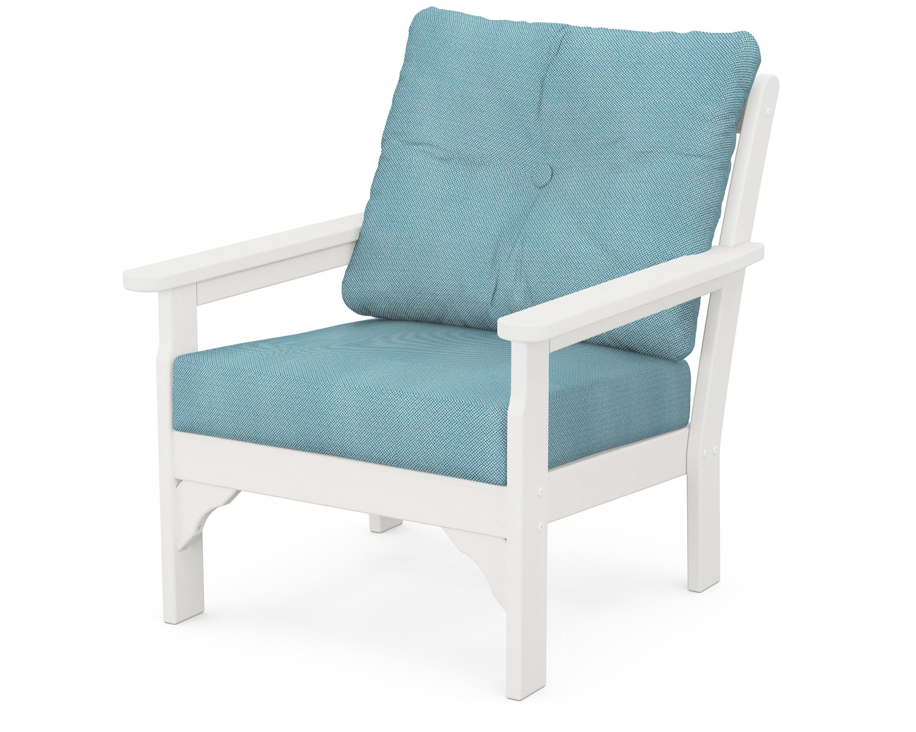 Vineyard Deep Seating Chair in Vintage White / Lattice Sky Blue