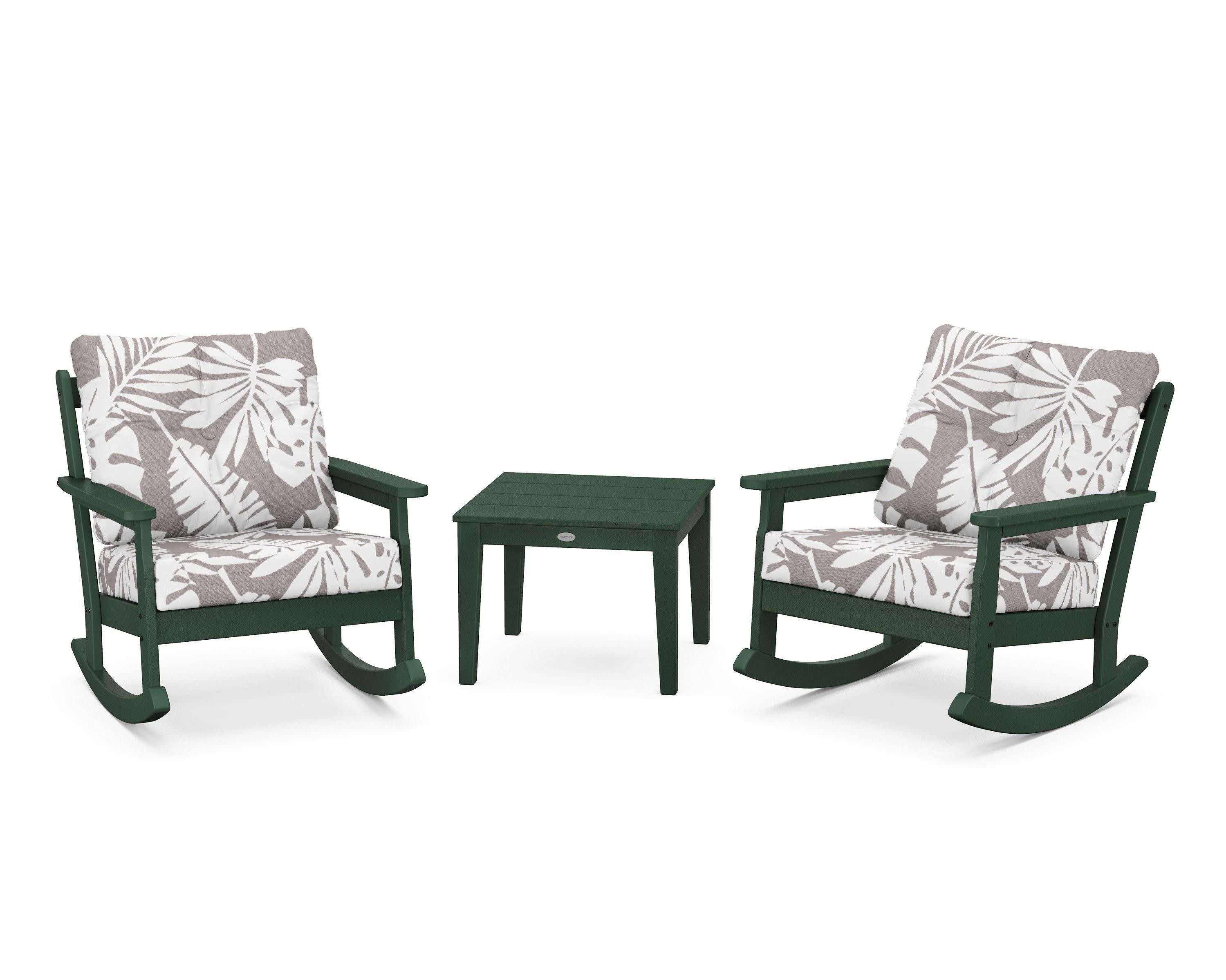Vineyard 3-Piece Deep Seating Rocker Set in Green / Leaf Grey Mist