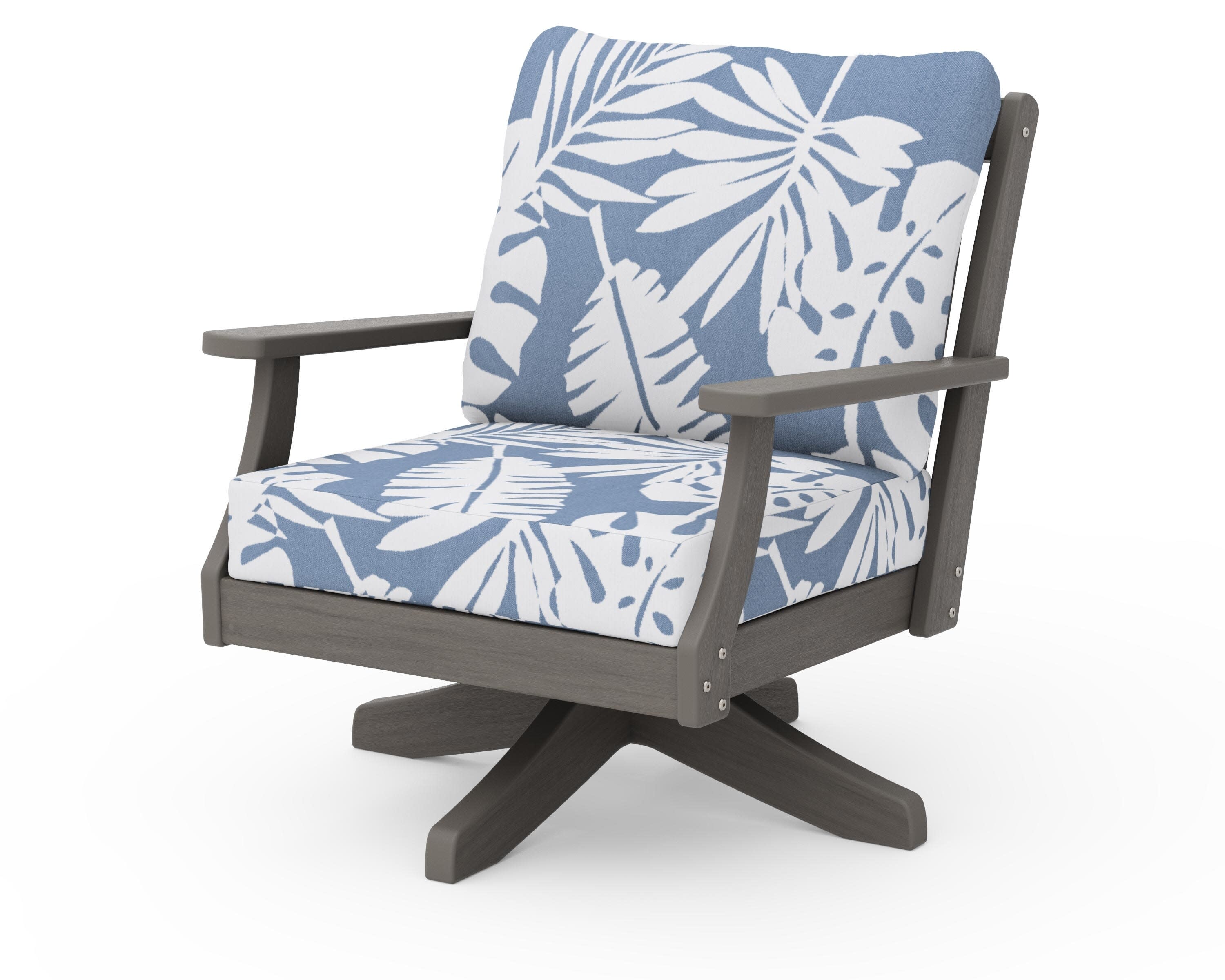 Braxton Deep Seating Swivel Chair in Driftwood / Leaf Sky Blue