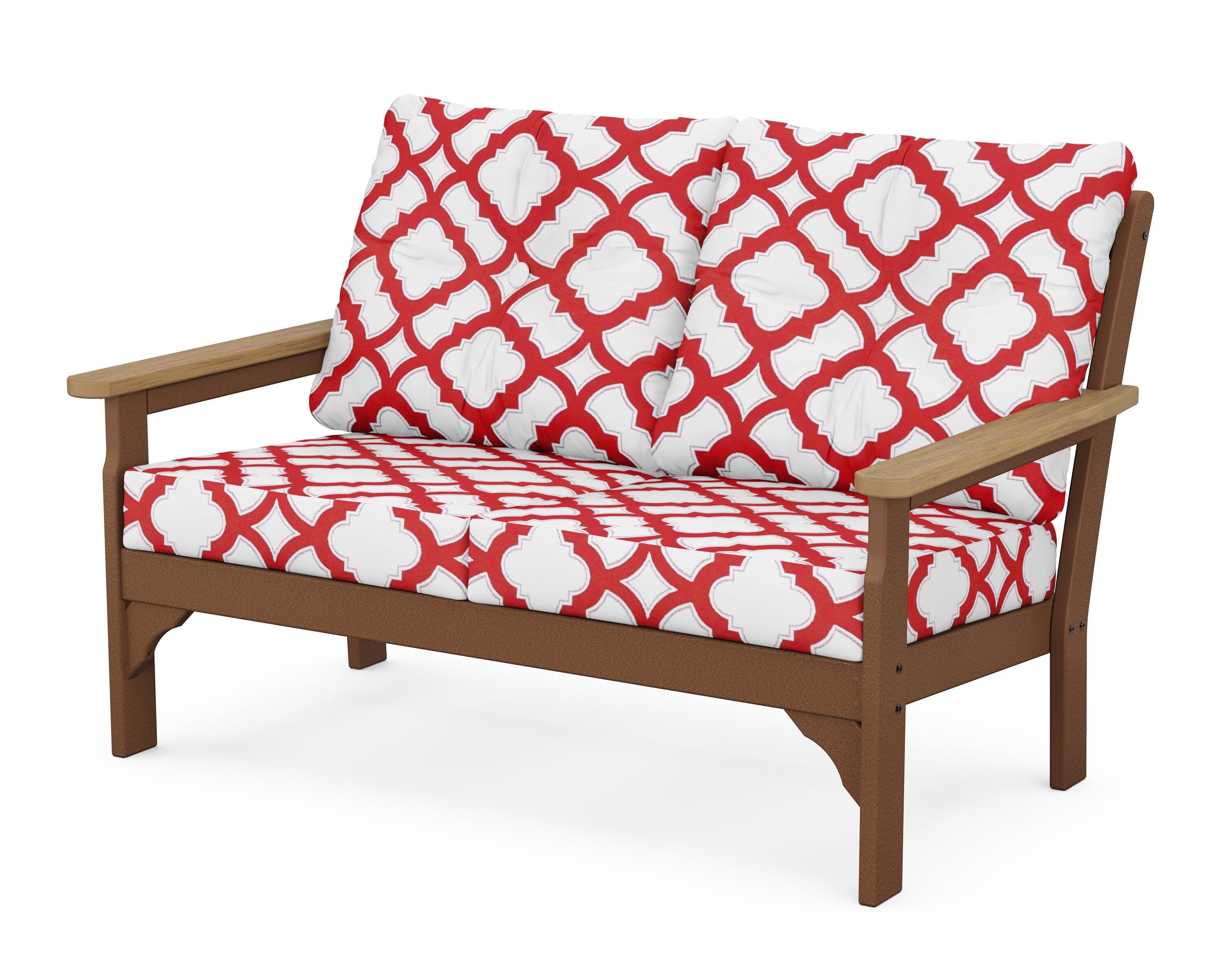 Vineyard Deep Seating Loveseat in Teak / Natural / Trellis Crimson