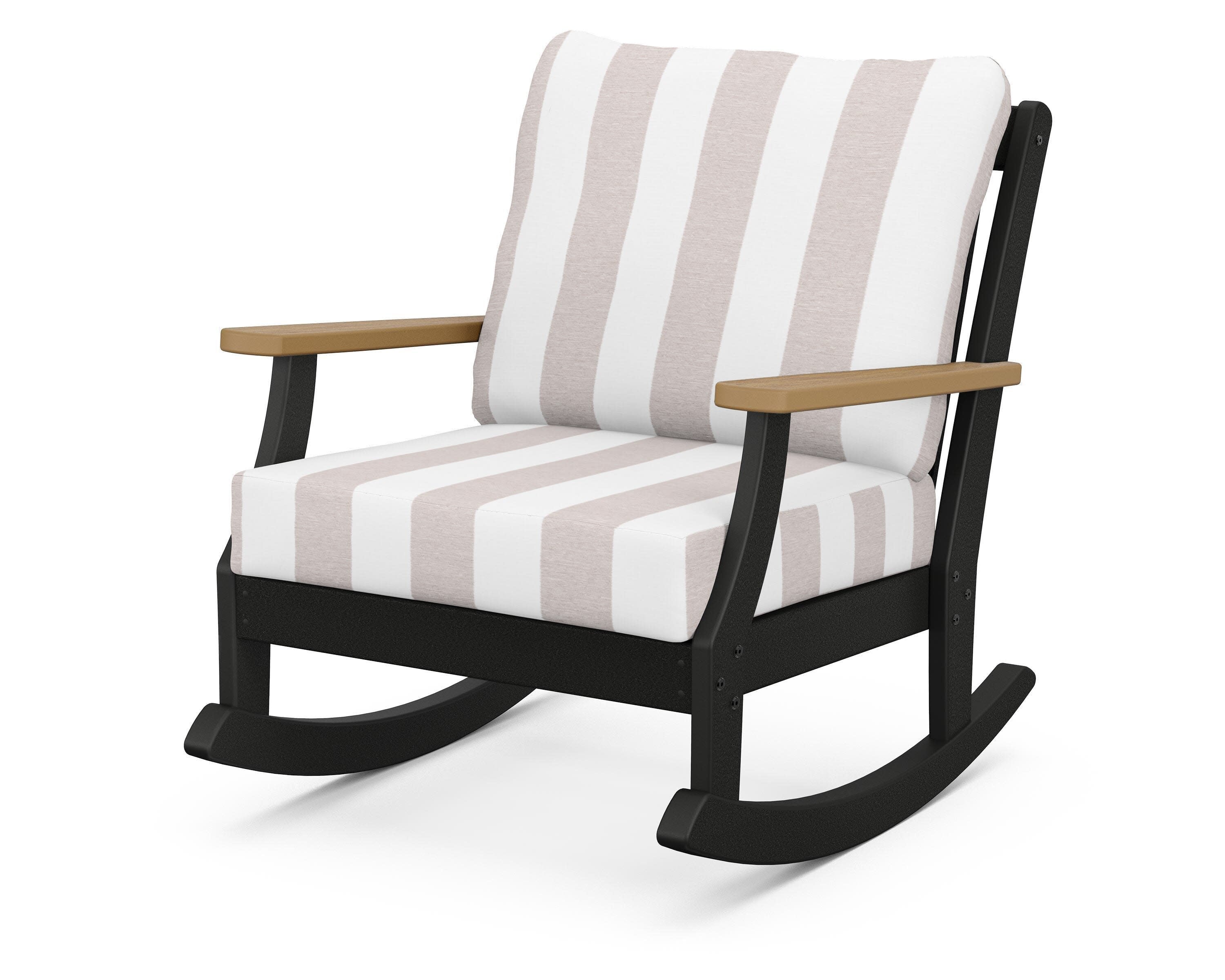 Braxton Deep Seating Rocking Chair in Black / Natural / Cabana Stripe Dune Burlap