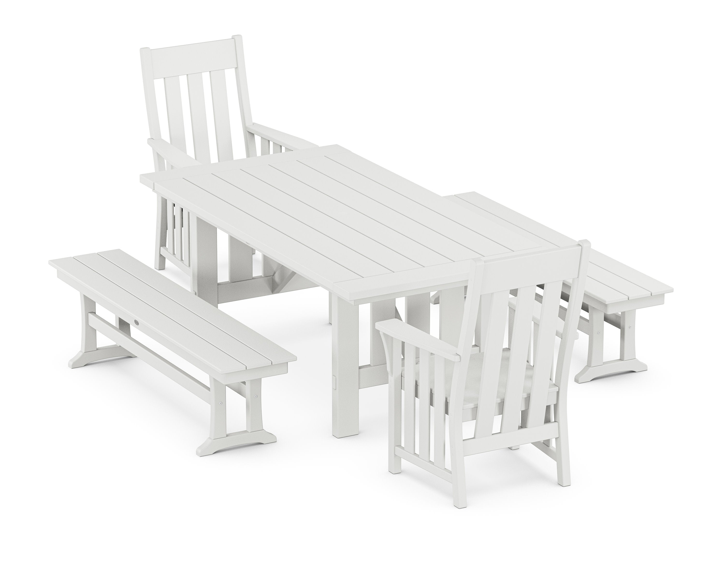 Acadia 5-Piece Dining Set with Benches in White