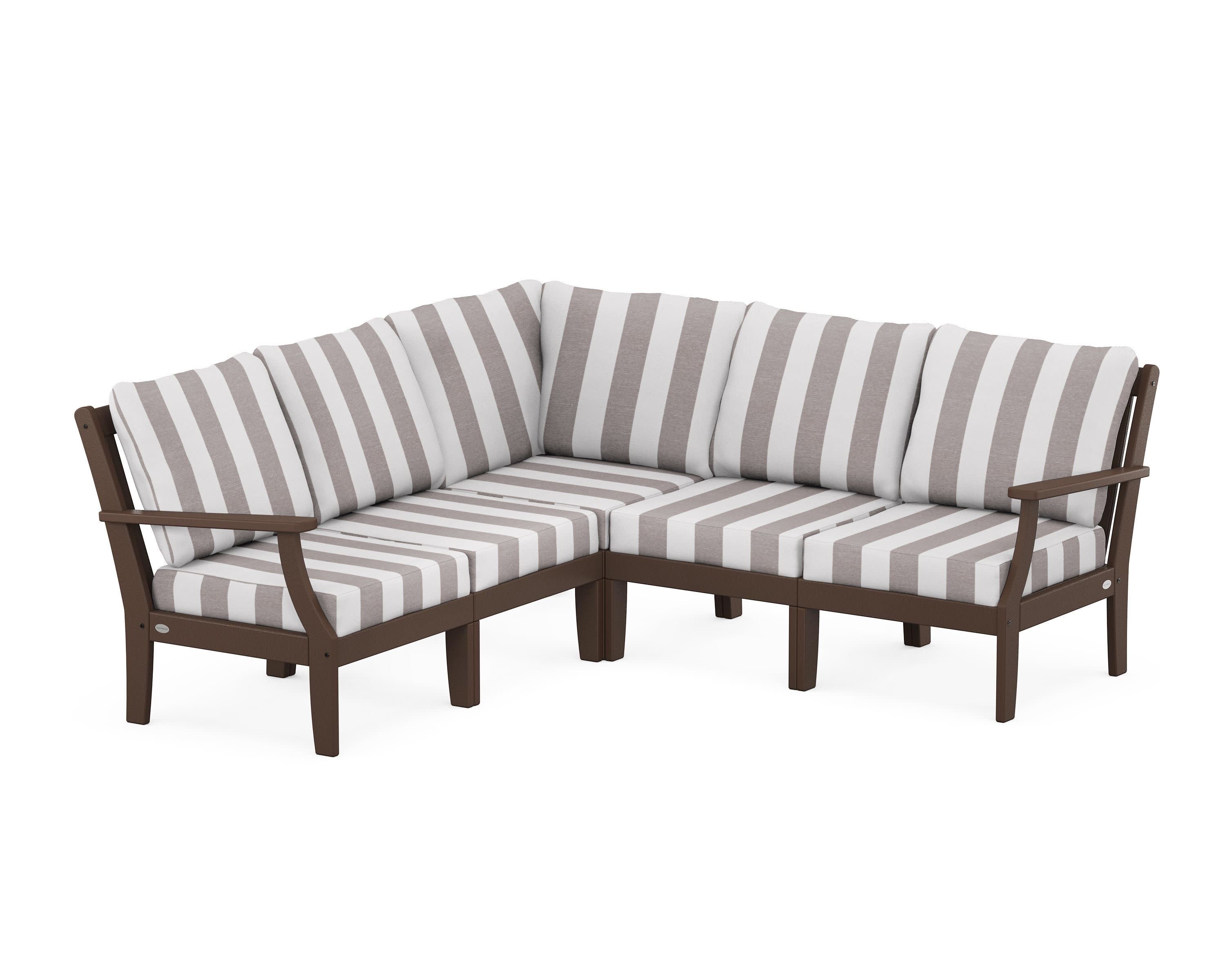 Braxton Modular 5-Piece Deep Seating Set in Mahogany / Cabana Stripe Grey Mist