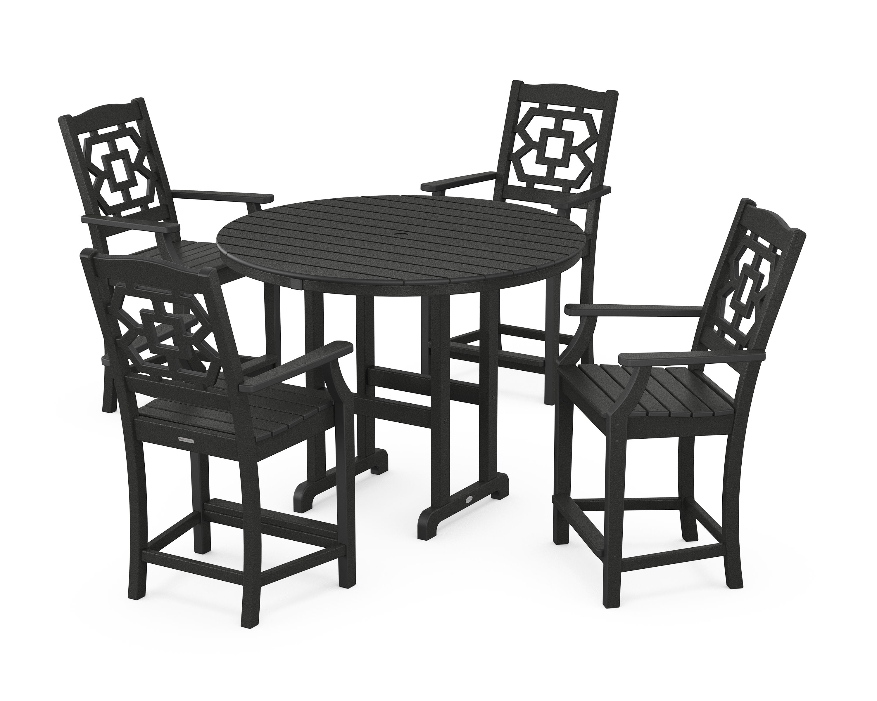 Chinoiserie 5-Piece Round Farmhouse Counter Set in Black