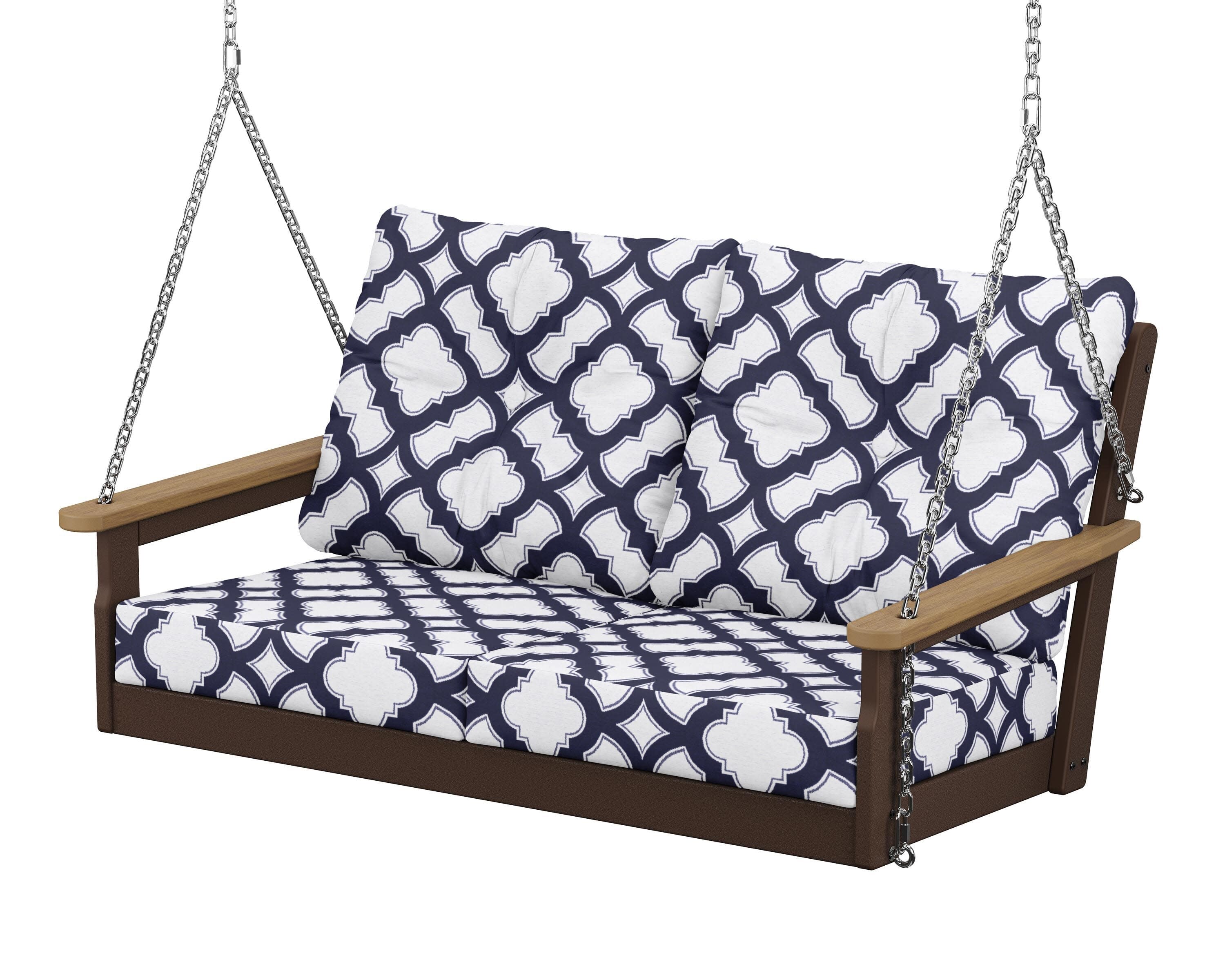 Vineyard Deep Seating Swing in Mahogany / Natural / Trellis Navy