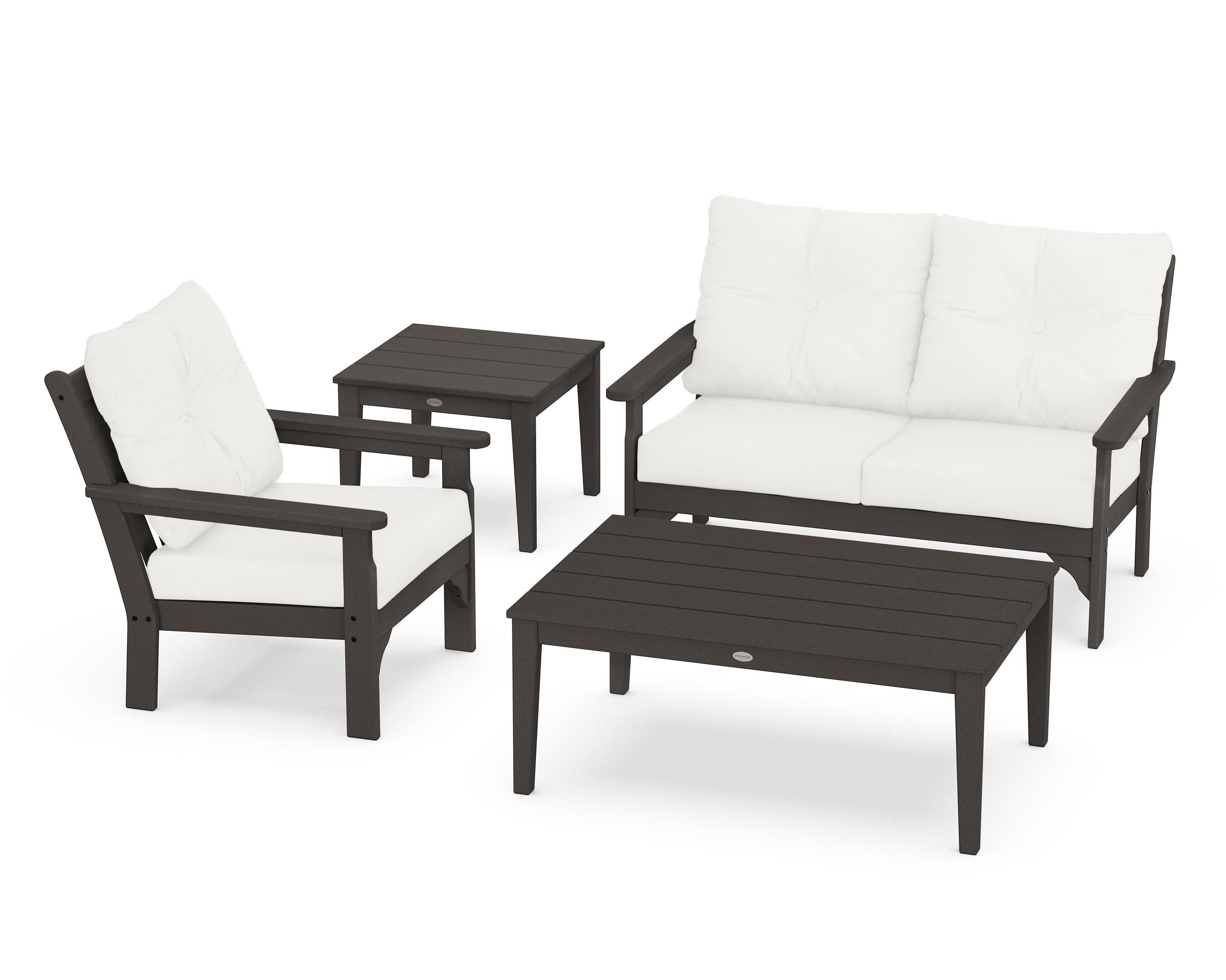 Vineyard 4-Piece Deep Seating Set in Vintage Coffee / Natural Linen