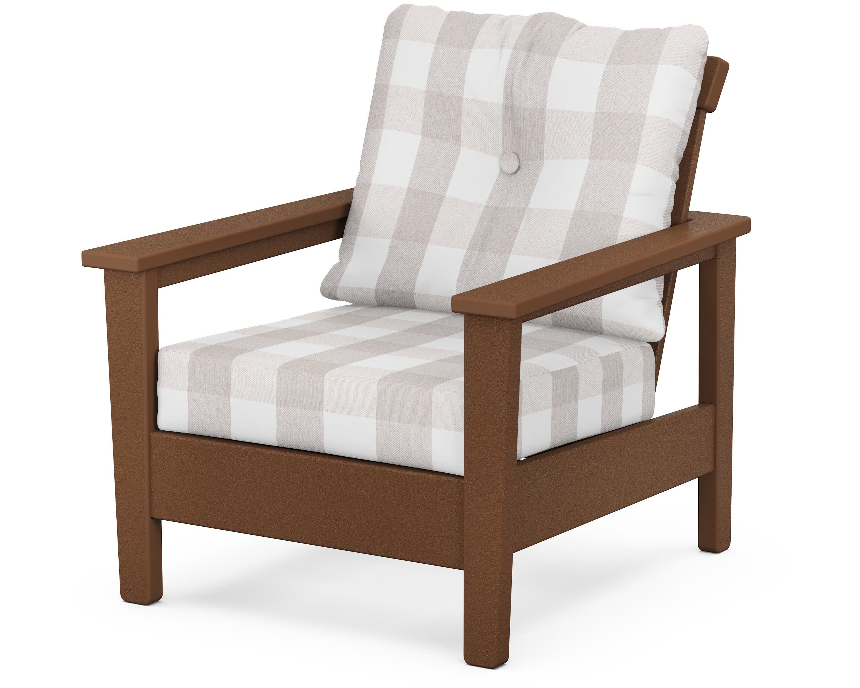 Prescott Deep Seating Chair in Teak / Buffalo Plaid Dune Burlap