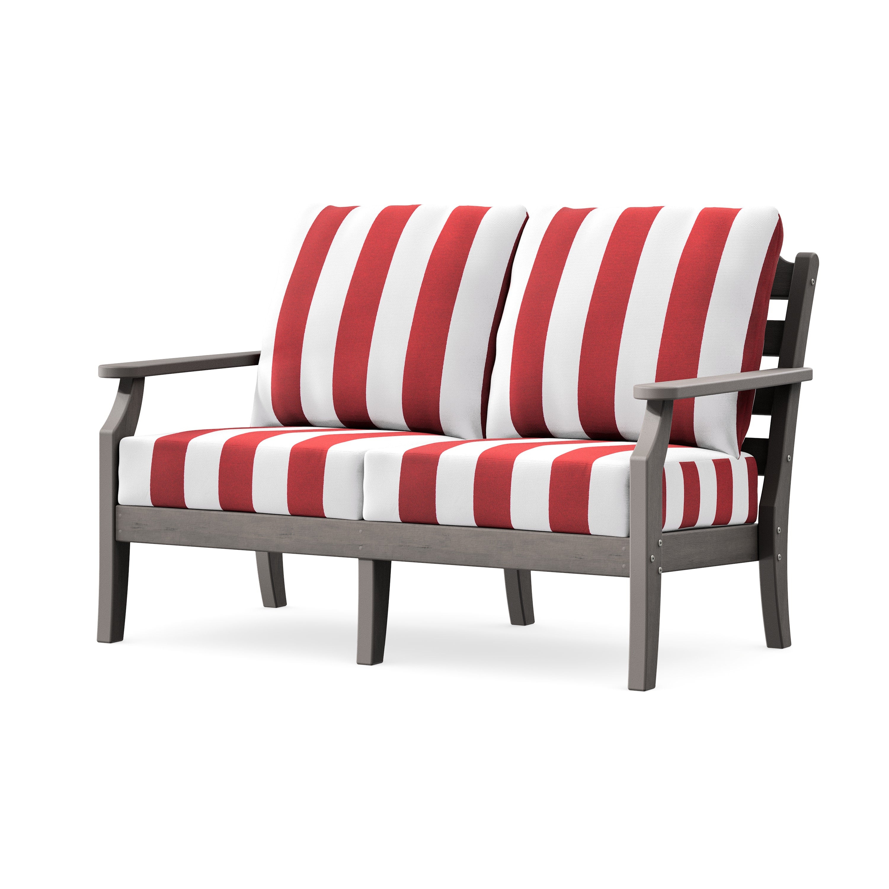 Savannah Deep Seating Loveseat in Driftwood / Cabana Stripe Crimson