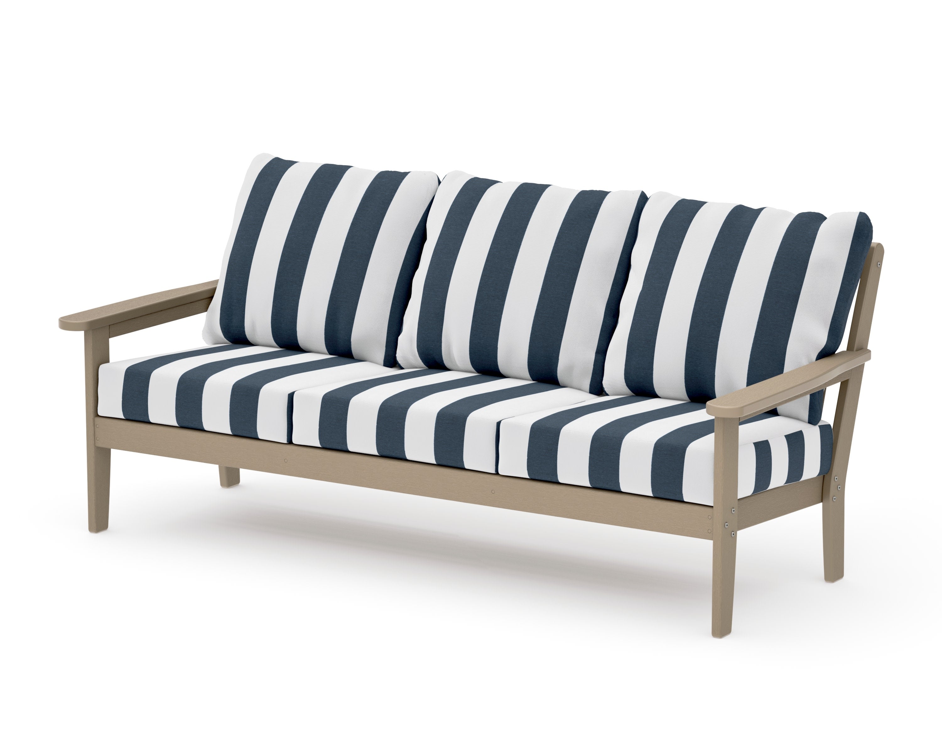 Cottage Deep Seating Sofa in Vintage Sahara / Cabana Stripe Marine Indigo