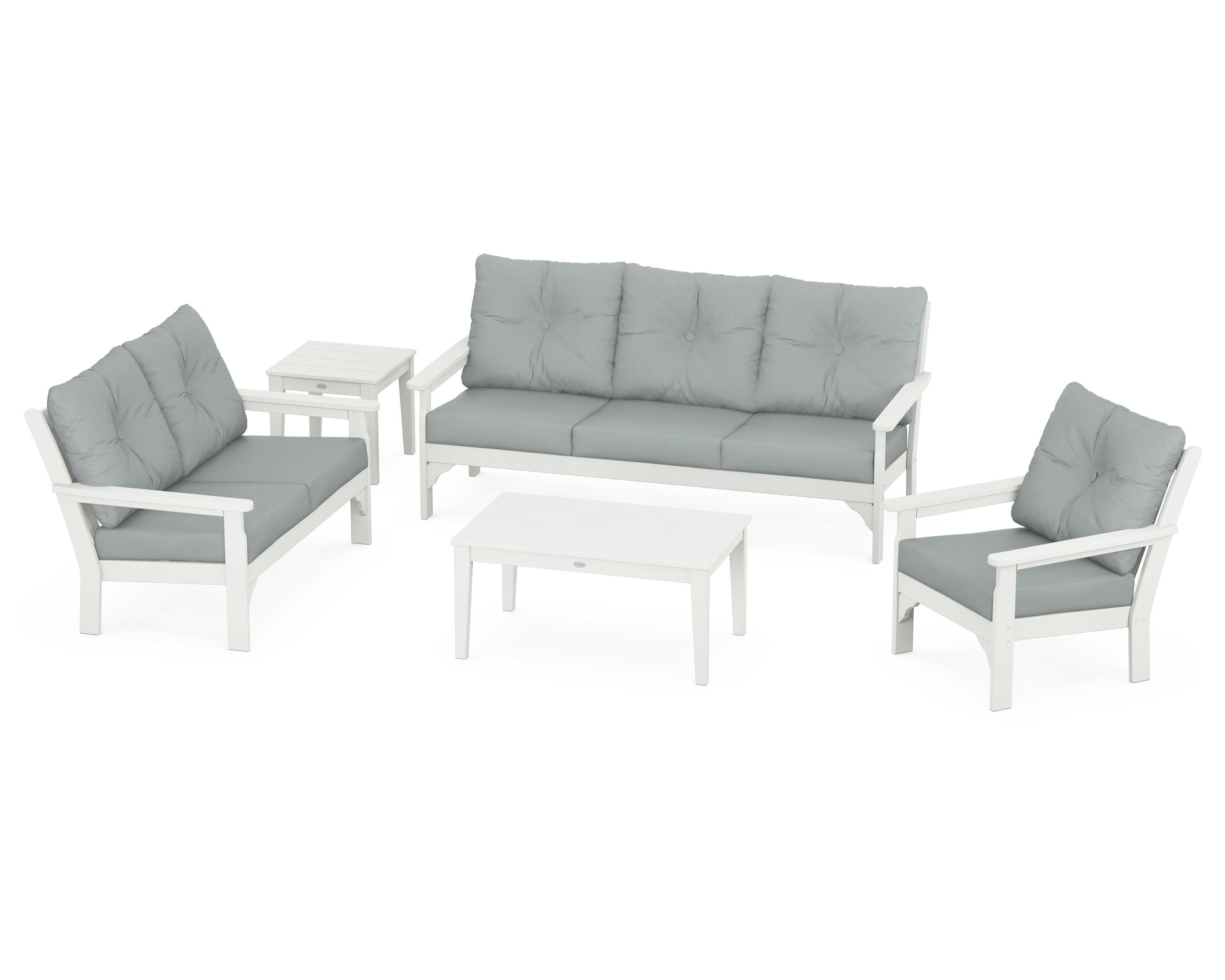 Vineyard 5 Piece Deep Seating Set in Vintage White / Spa