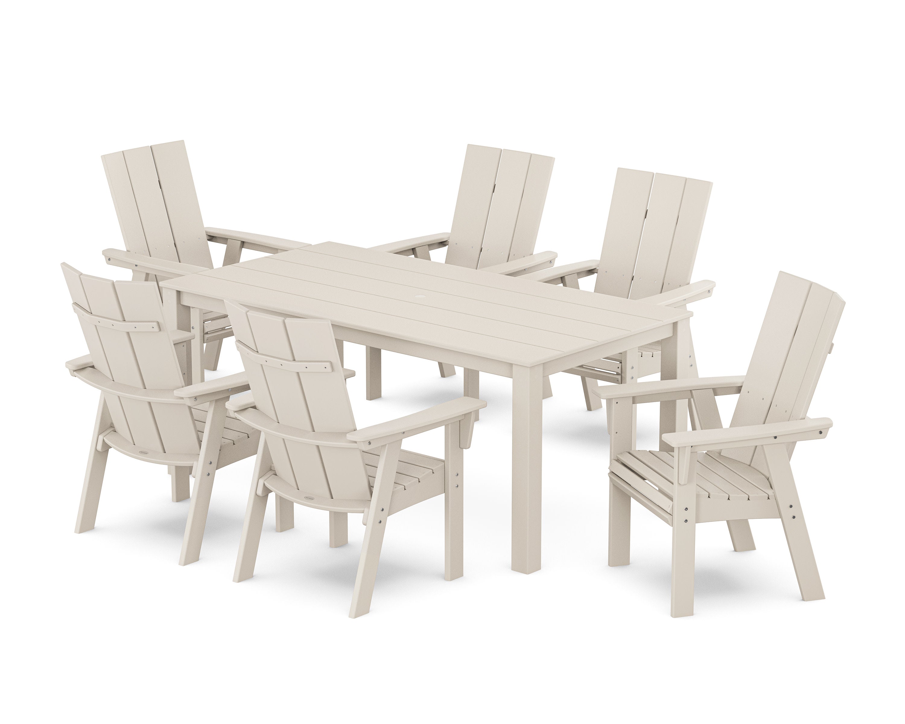 Modern Curveback Adirondack 7-Piece Parsons Dining Set in Sand