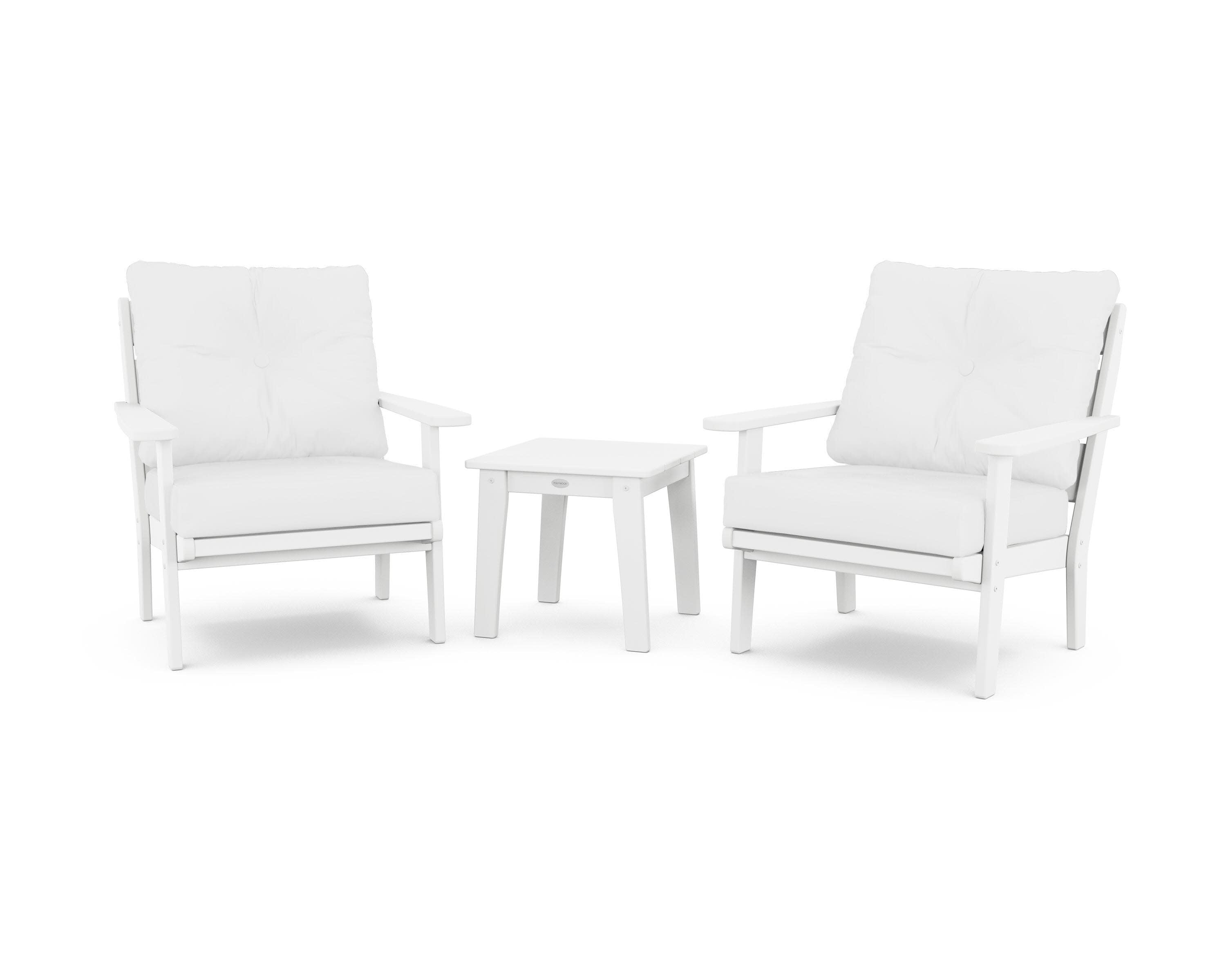 Lakeside 3-Piece Deep Seating Chair Set in White / Natural