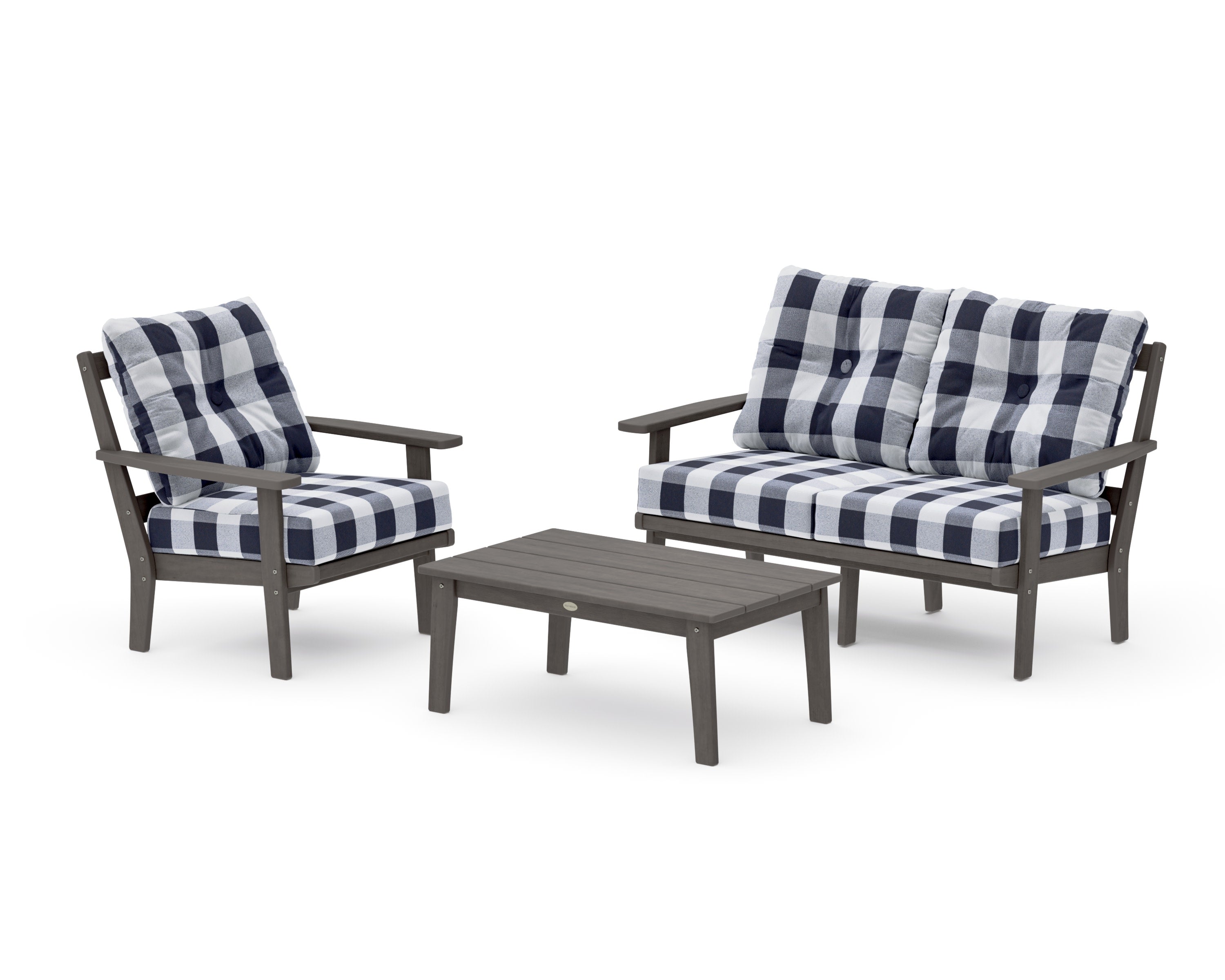Prairie 3-Piece Deep Seating Set with Loveseat in Driftwood / Buffalo Plaid Navy