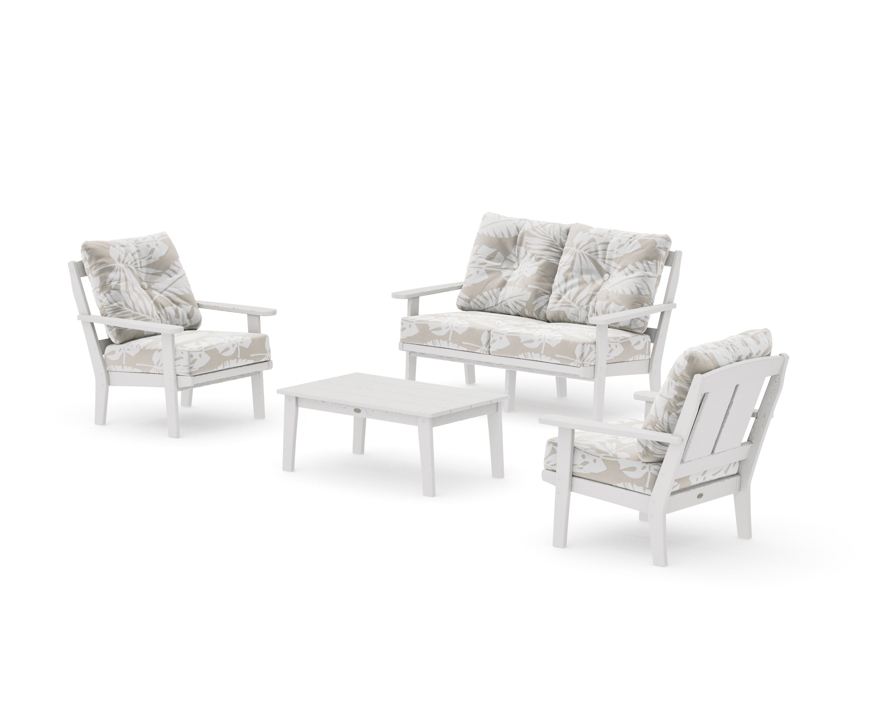Mission 4-Piece Deep Seating Set with Loveseat in Vintage White / Leaf Dune Burlap