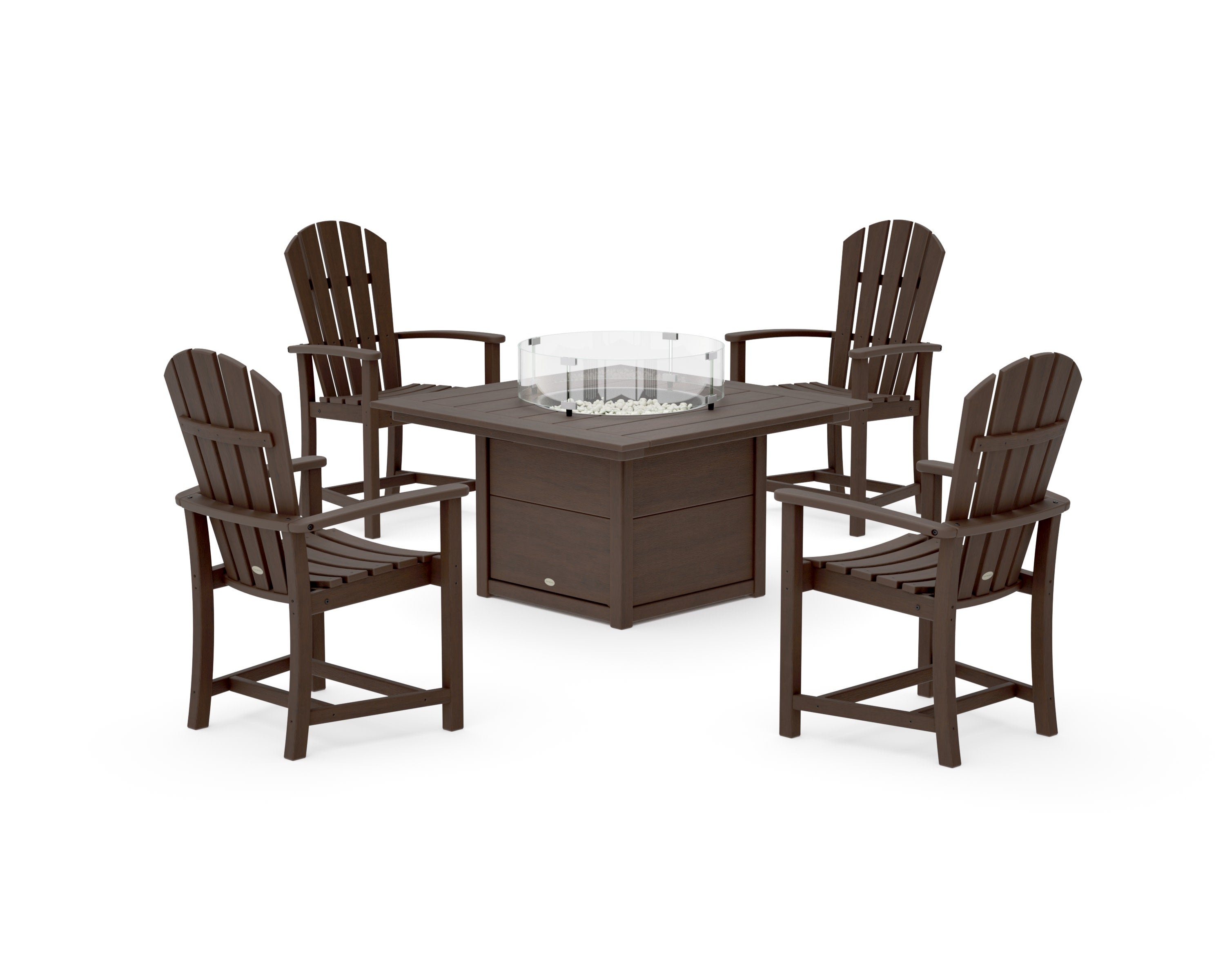 Palm Coast 4-Piece Upright Adirondack Conversation Set with Fire Pit Table in Kona