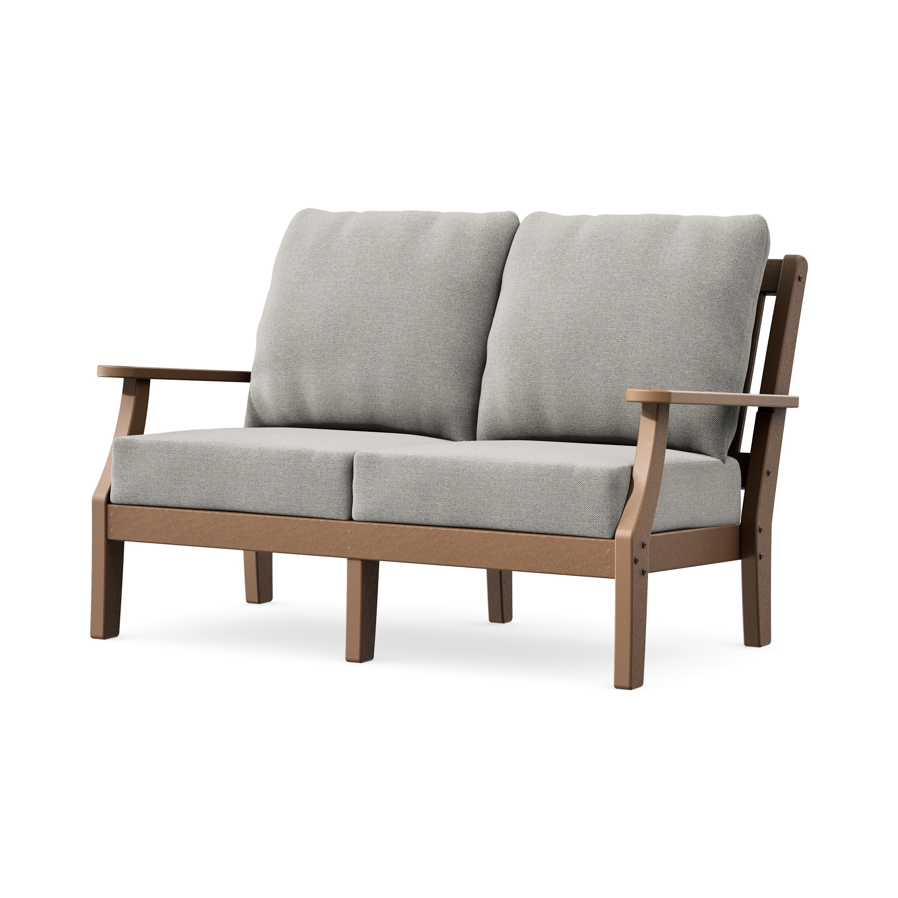 Chinoiserie Deep Seating Loveseat in Teak / Weathered Tweed