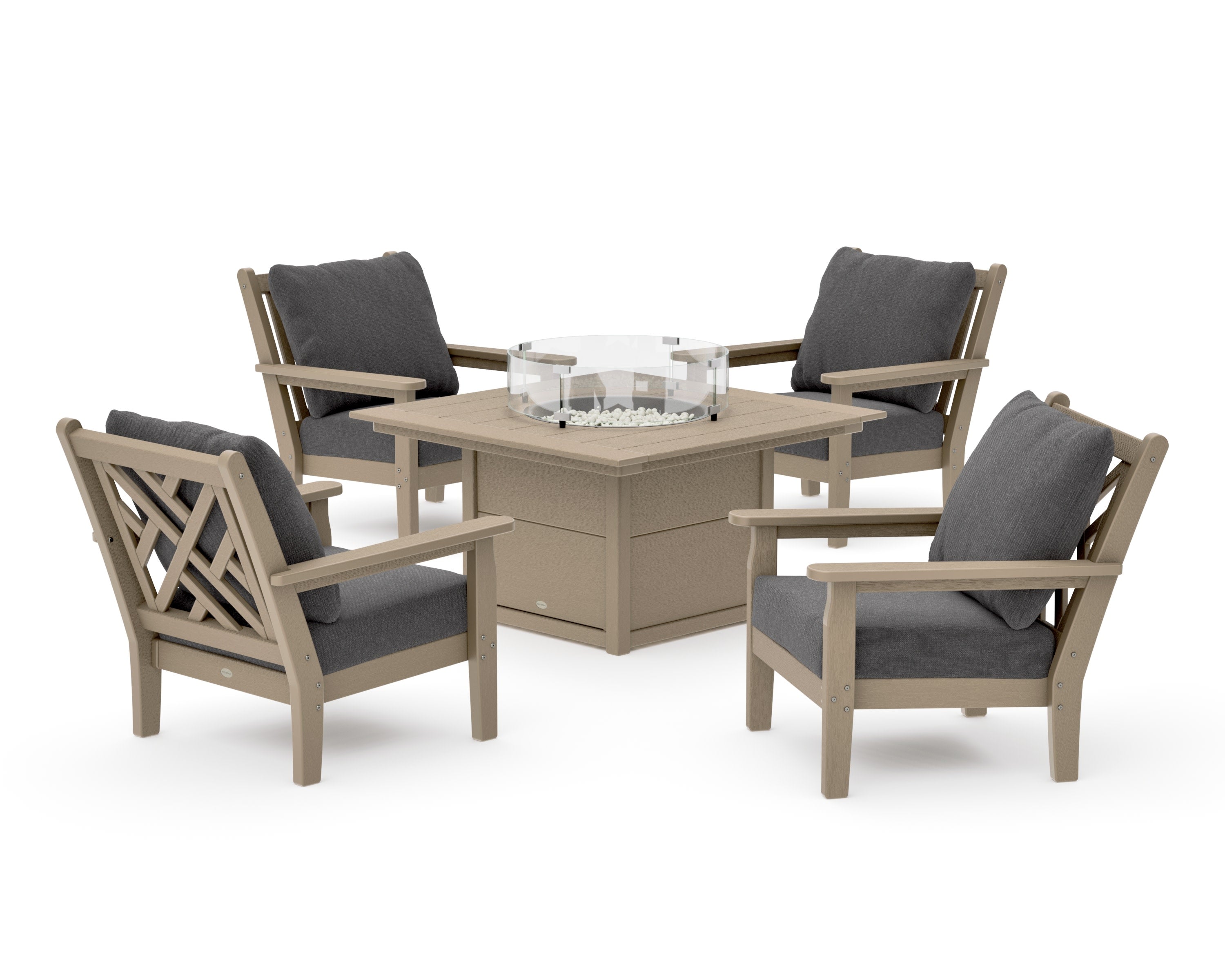 Chippendale 5-Piece Deep Seating Set with Fire Pit Table in Vintage Sahara / Ash Charcoal
