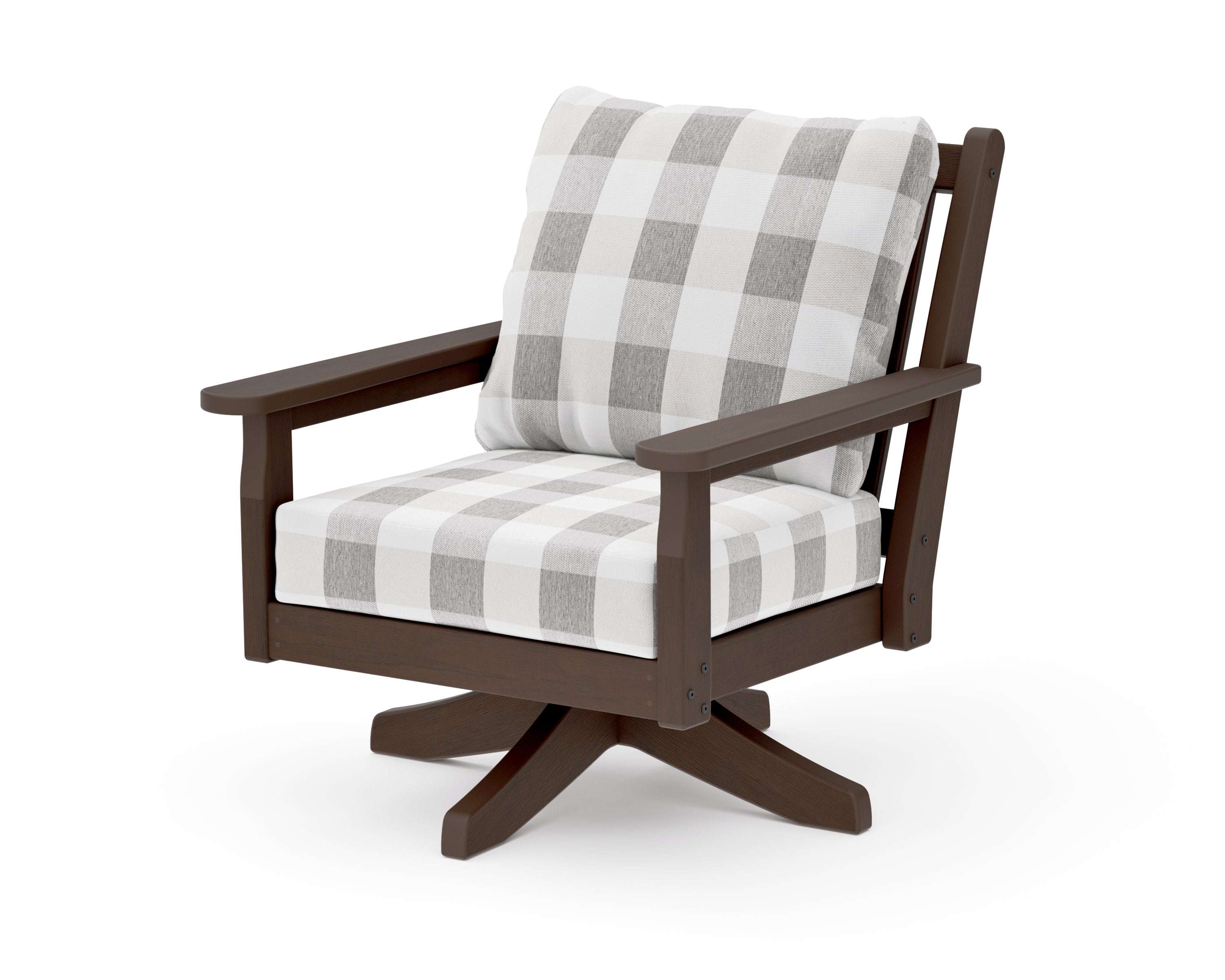 Chippendale Deep Seating Swivel Chair in Kona / Buffalo Plaid Grey Mist