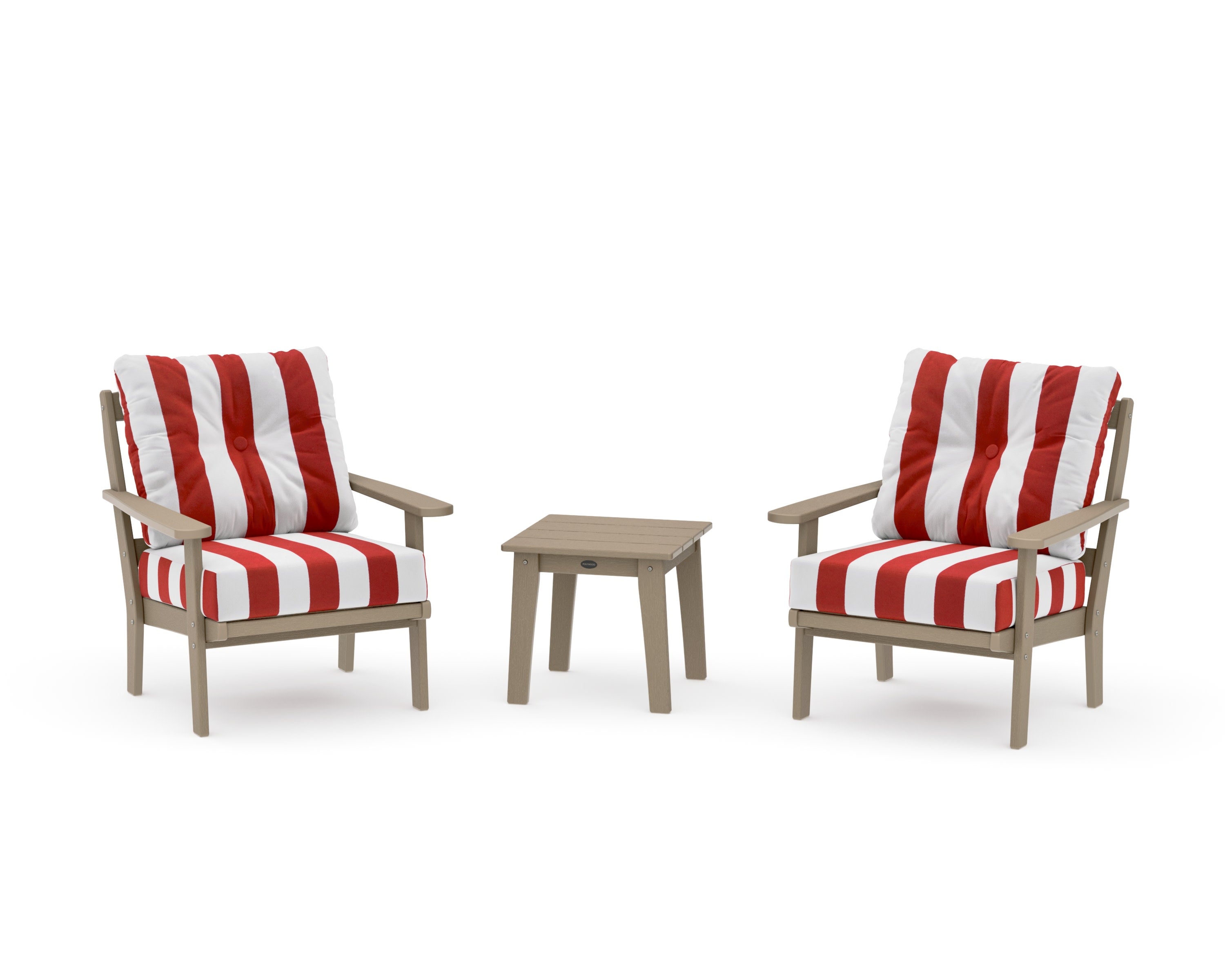 Mission 3-Piece Deep Seating Set in Vintage Sahara / Cabana Stripe Crimson