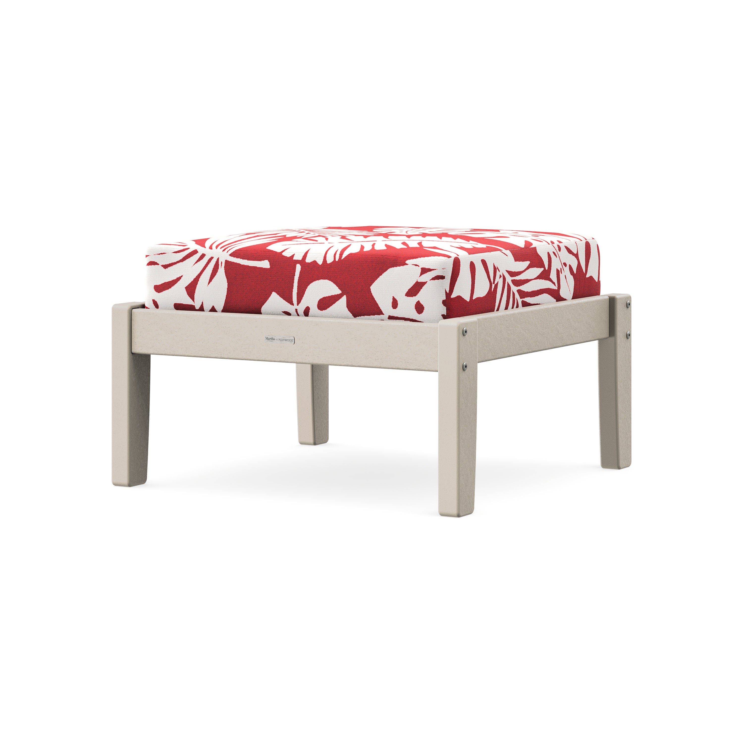 Chinoiserie Deep Seating Ottoman in Sand / Leaf Crimson