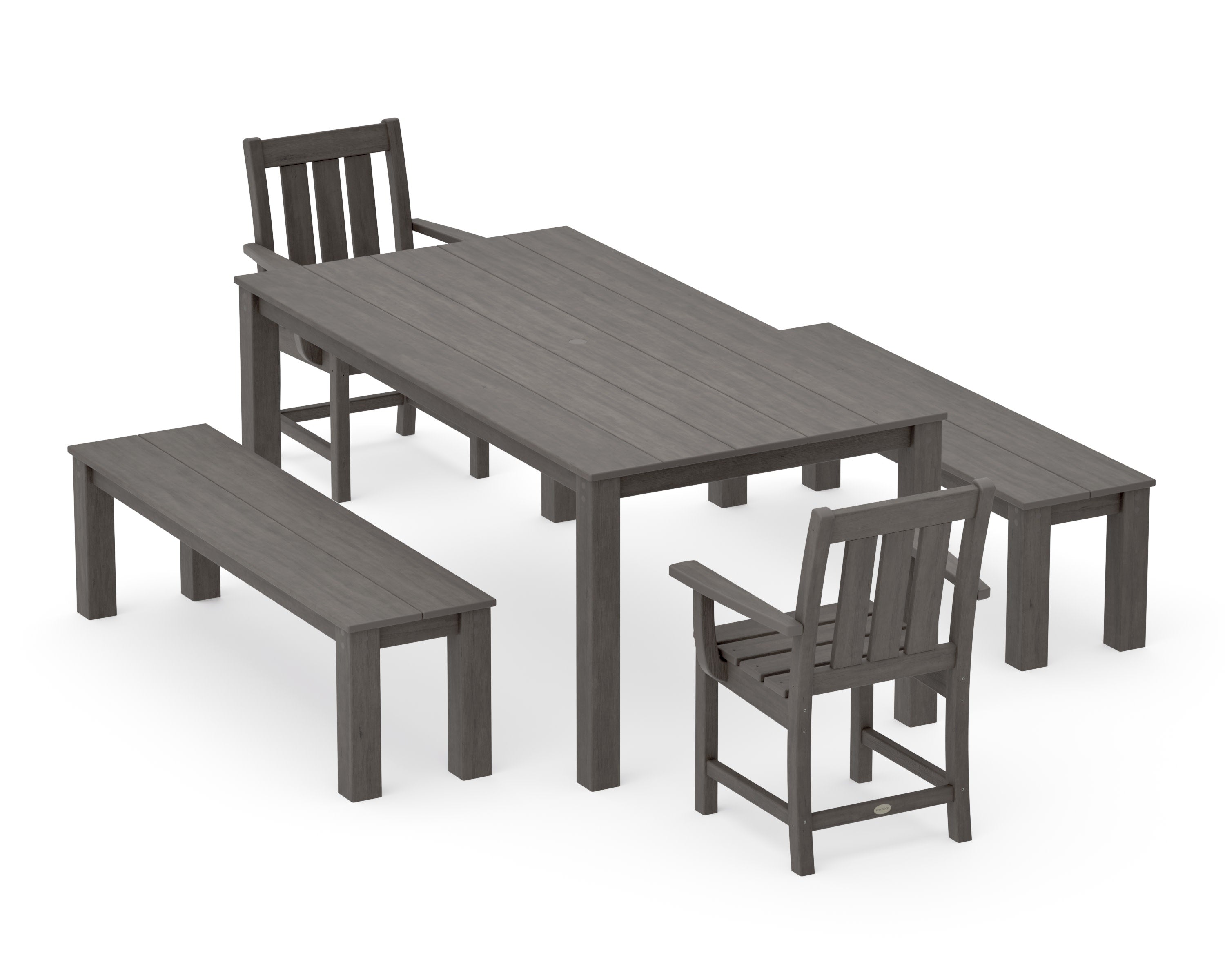Oxford 5-Piece Parsons Dining Set with Benches in Driftwood