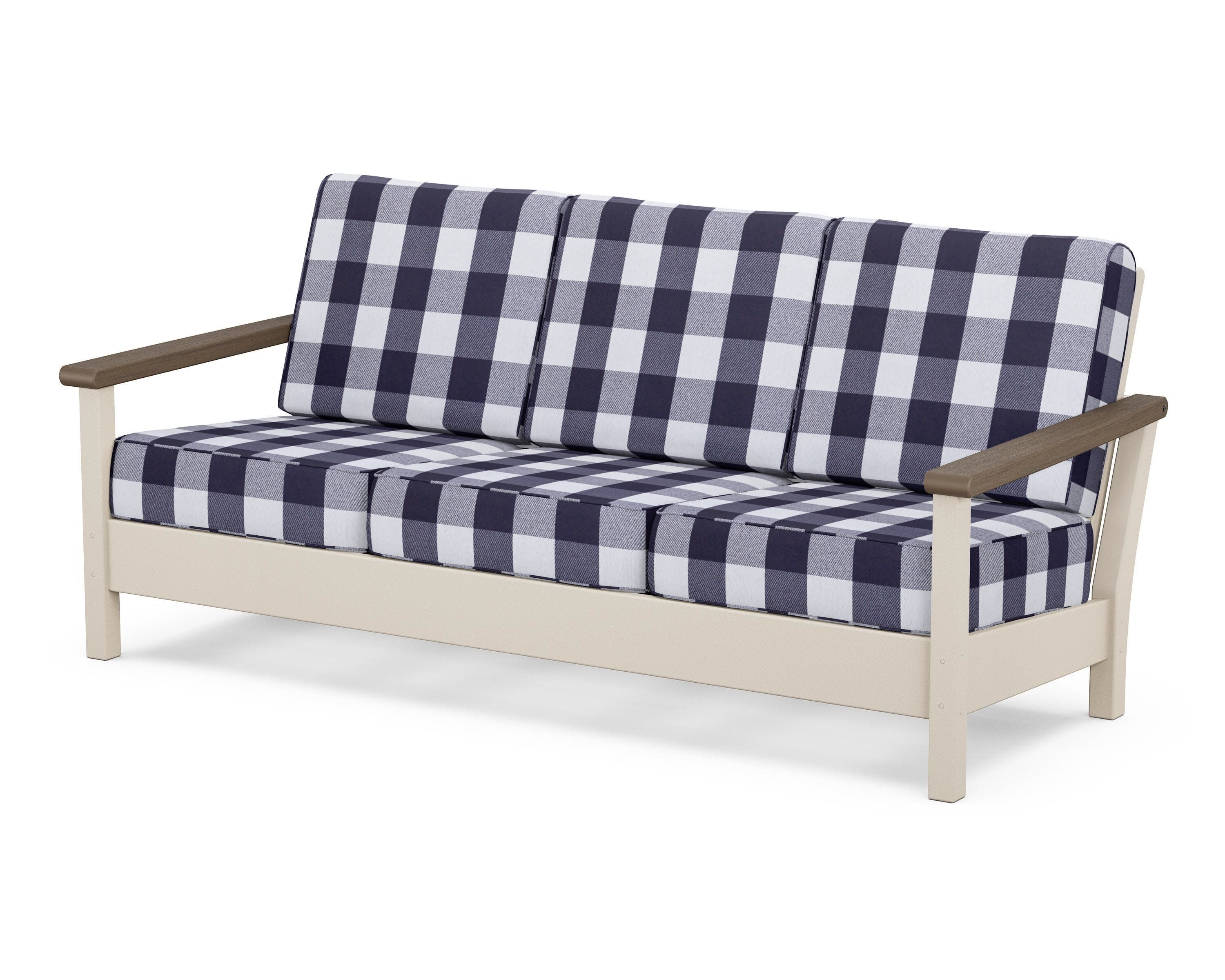 Harbour Deep Seating Sofa in Sand / Kona / Buffalo Plaid Navy