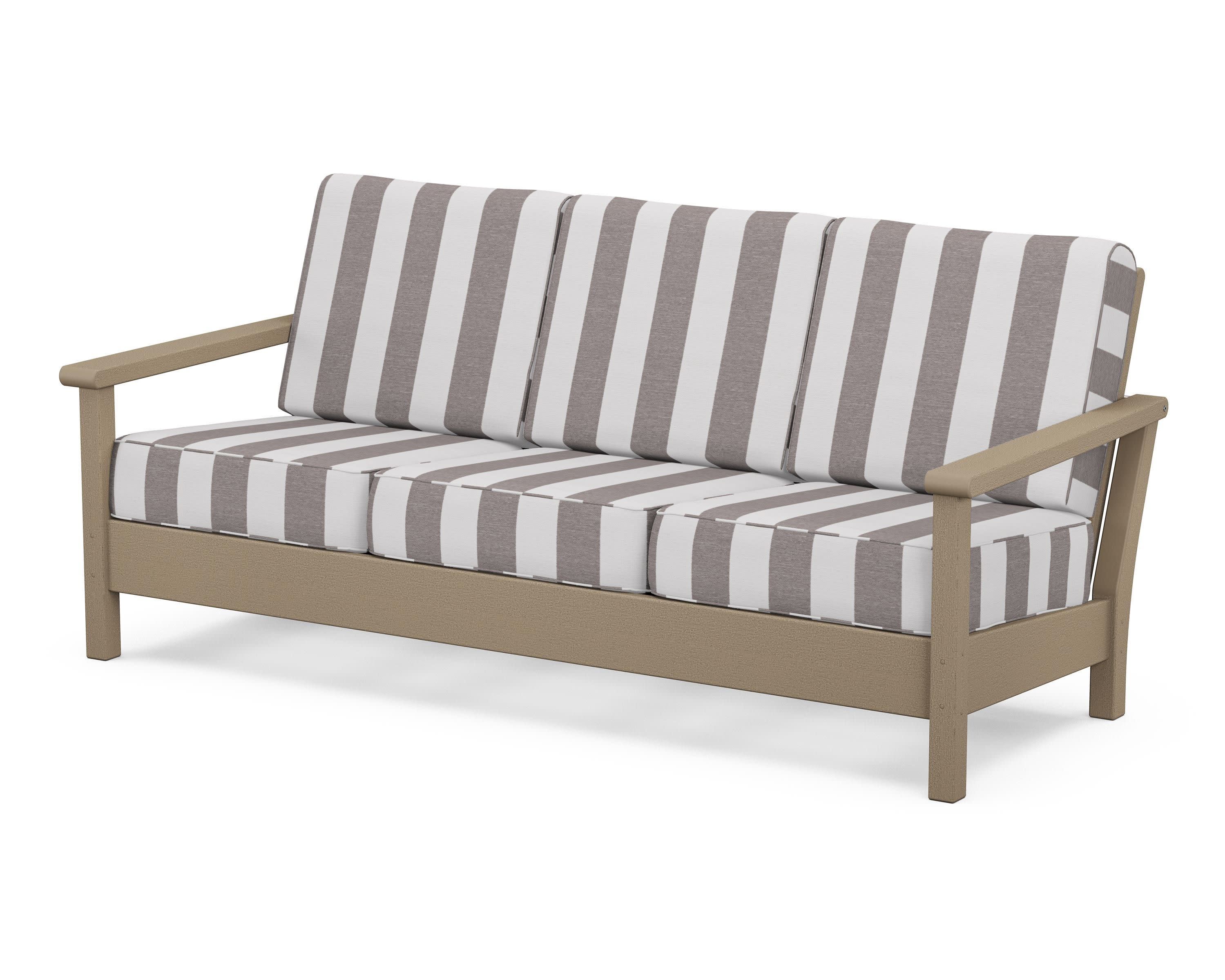 Harbour Deep Seating Sofa in Vintage Sahara / Cabana Stripe Grey Mist