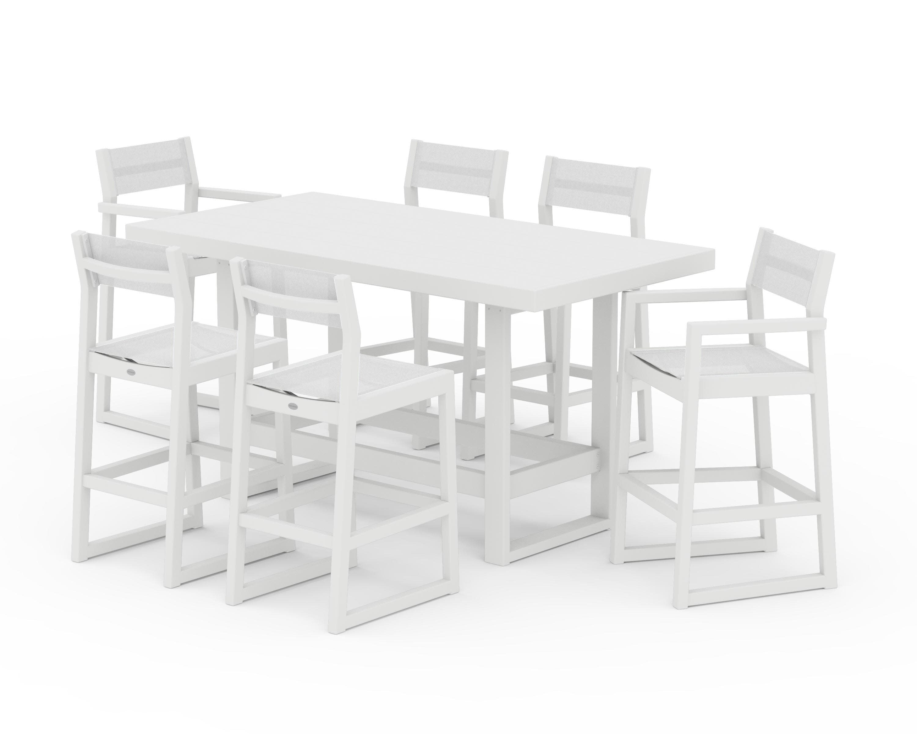 EDGE Sling 7-Piece Bar Table Set in White / White Sling