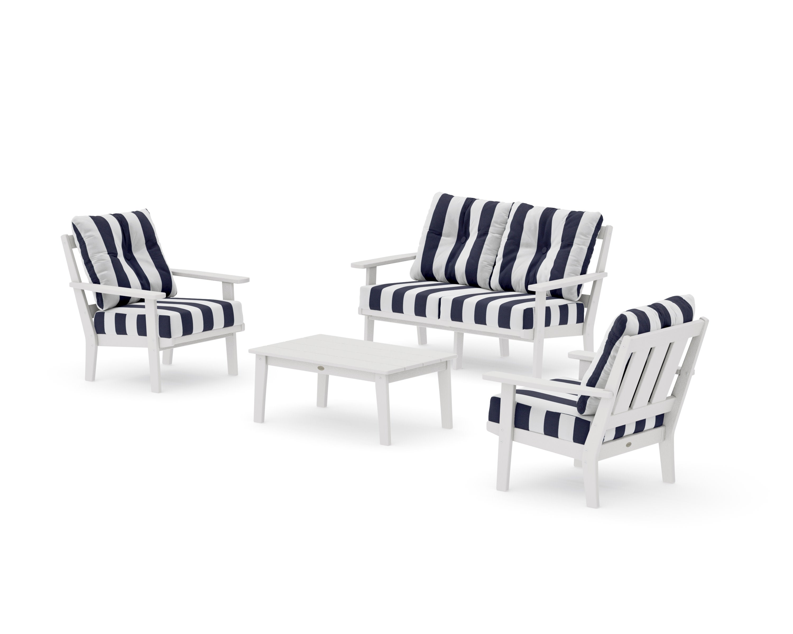Oxford 4-Piece Deep Seating Set with Loveseat in Vintage White / Cabana Stripe Navy