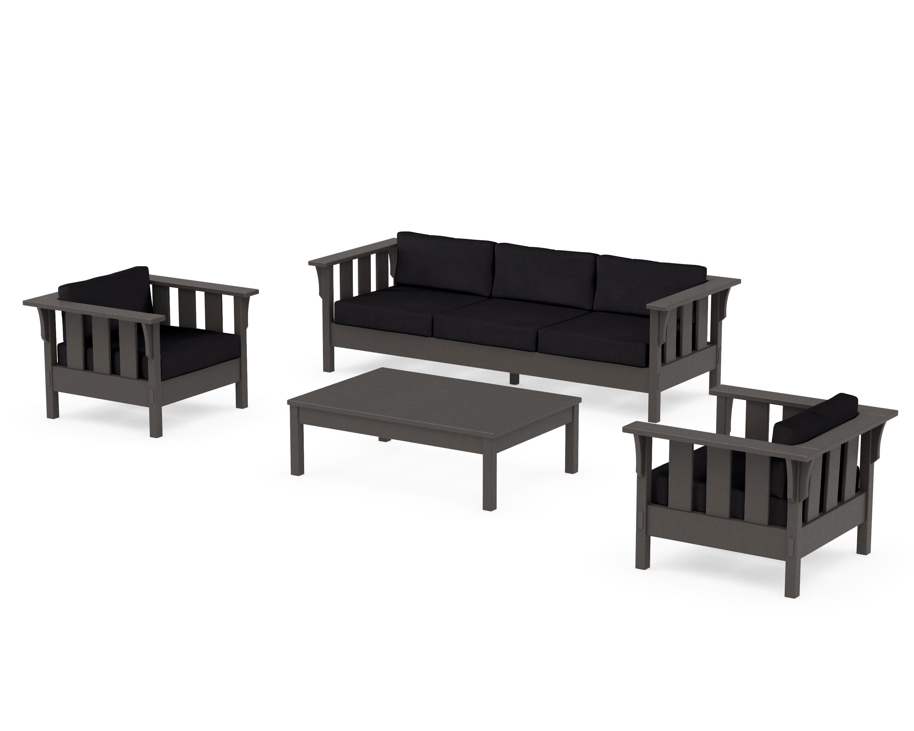 Acadia 4-Piece Deep Seating Set with Sofa in Vintage Coffee / Midnight Linen