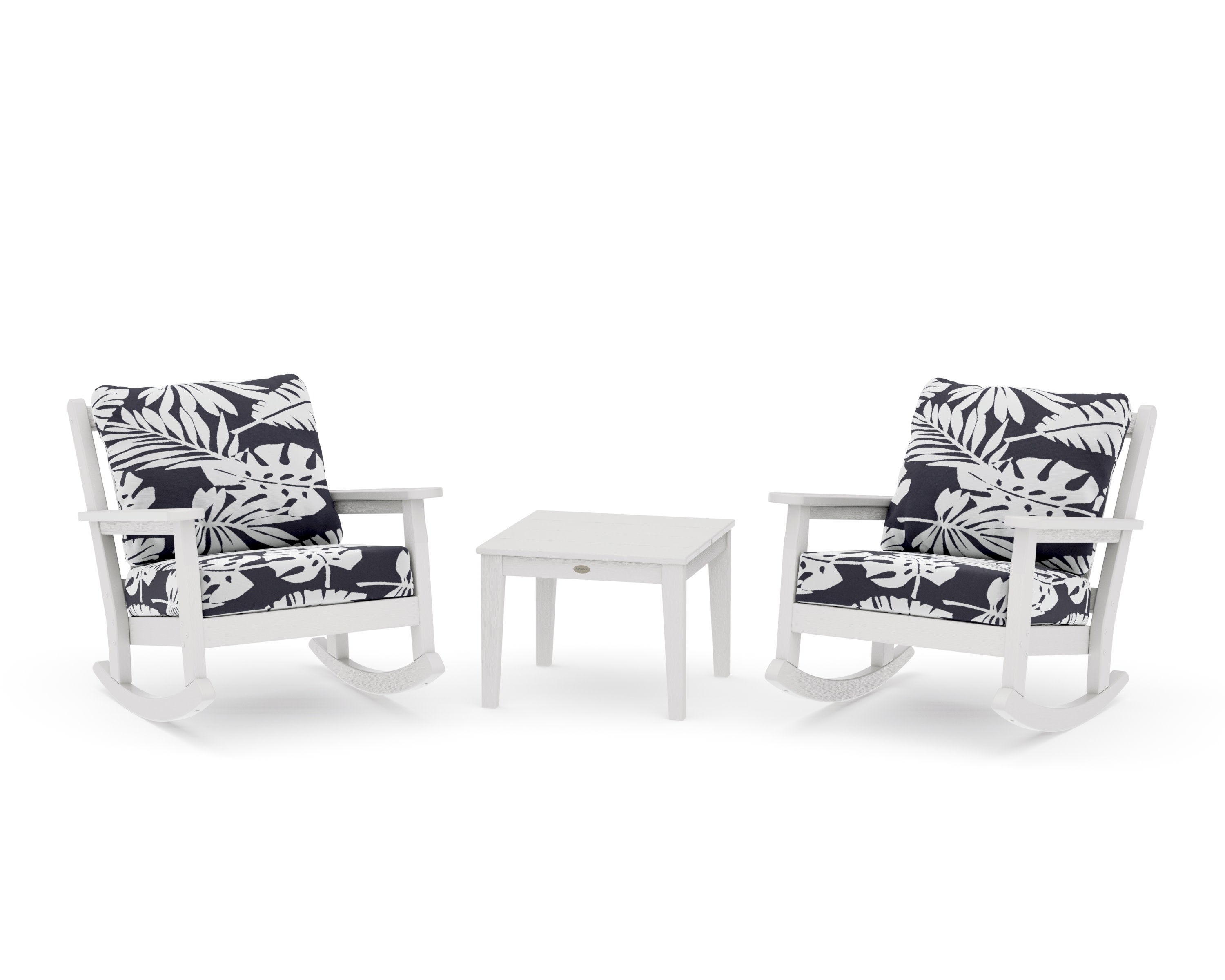 Chippendale 3-Piece Deep Seating Rocker Set in Vintage White / Leaf Navy