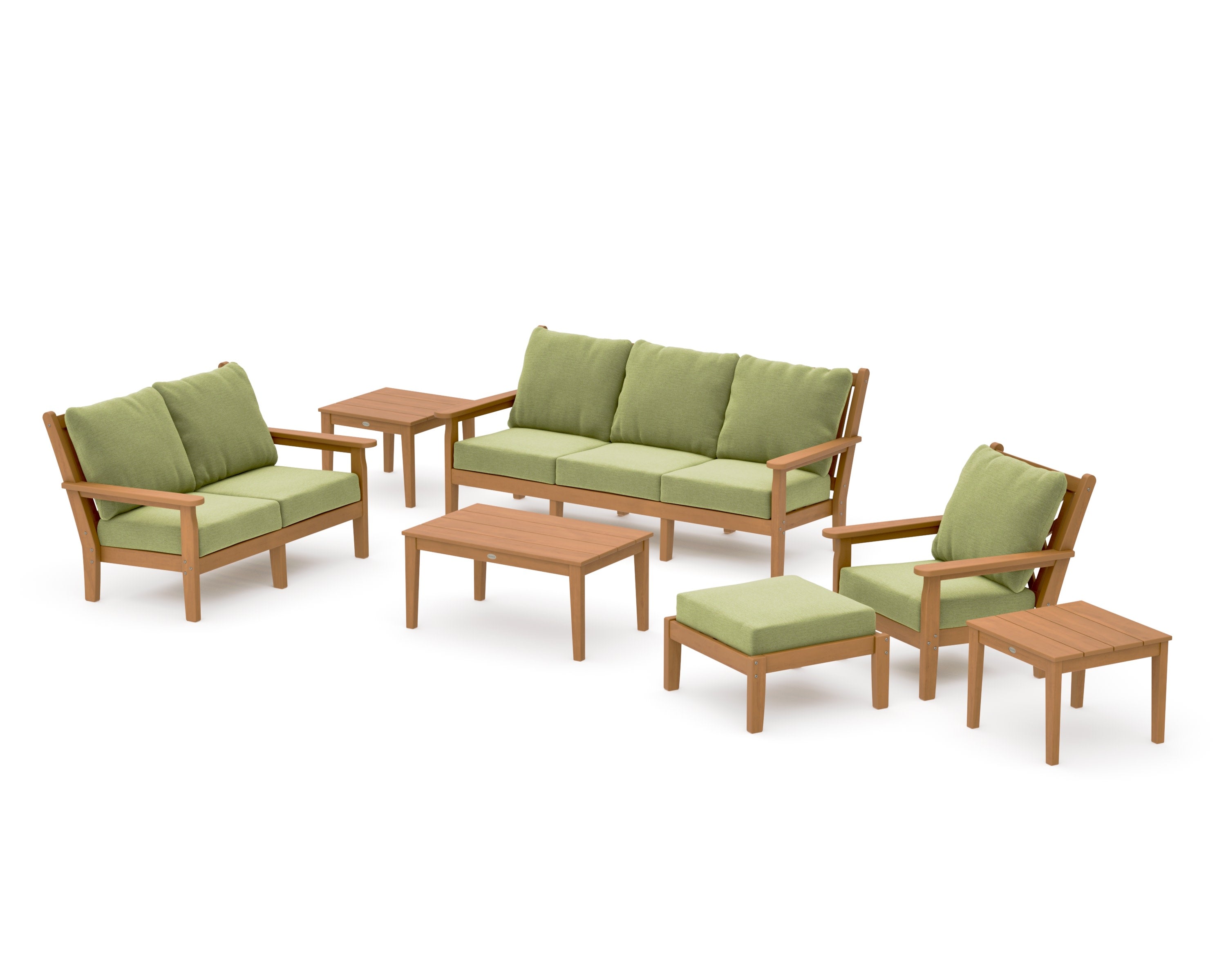 Chippendale 7-Piece Deep Seating Set in Natural / Chartreuse Boucle