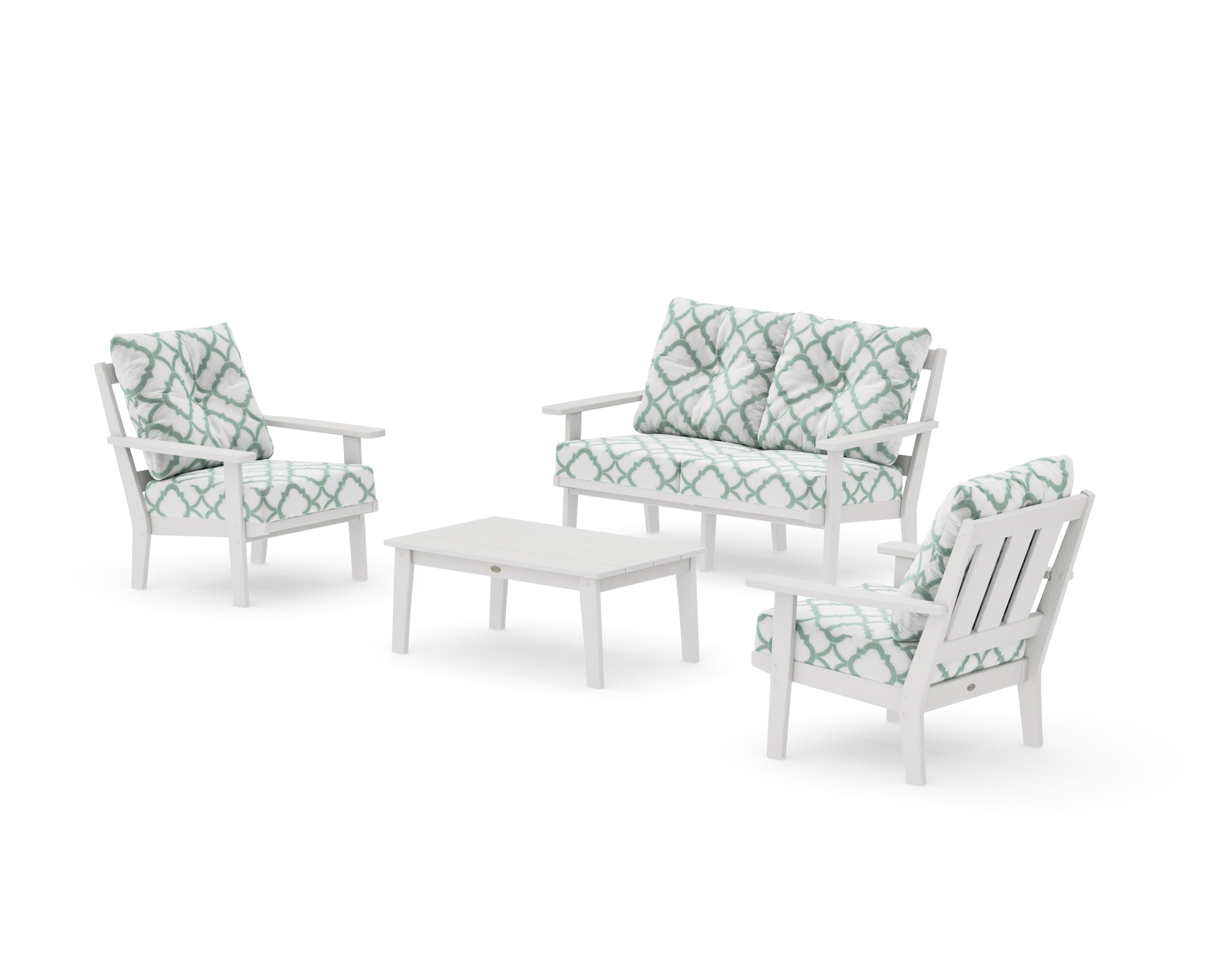 Oxford 4-Piece Deep Seating Set with Loveseat in Vintage White / Trellis Glacier Spa