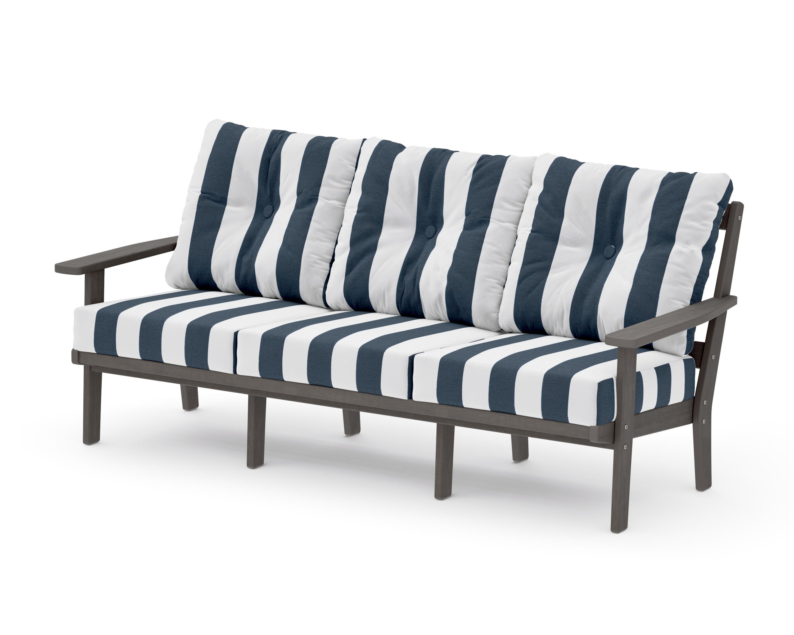 Oxford Deep Seating Sofa in Driftwood / Cabana Stripe Marine Indigo