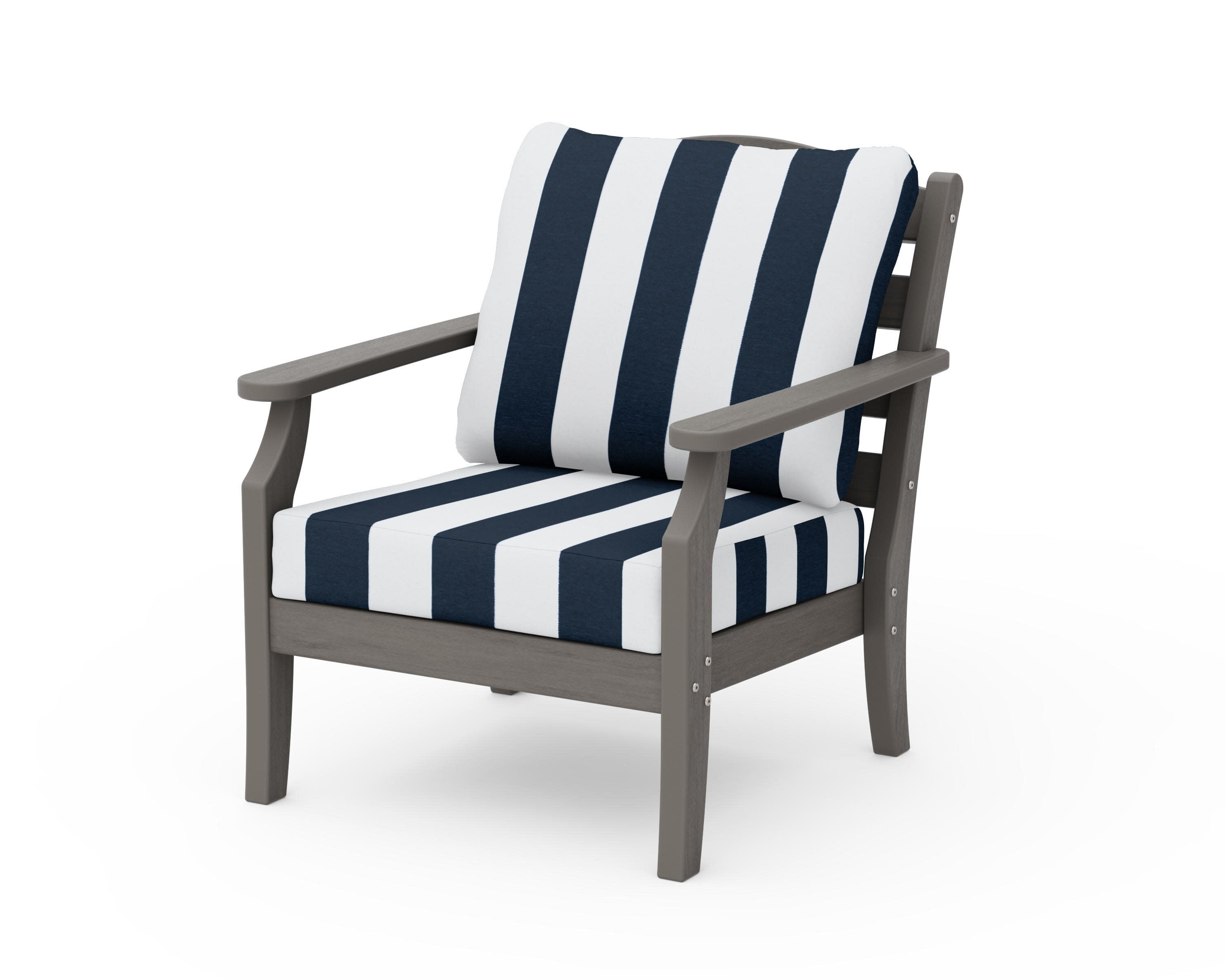 Savannah Deep Seating Chair in Driftwood / Cabana Stripe Marine Indigo