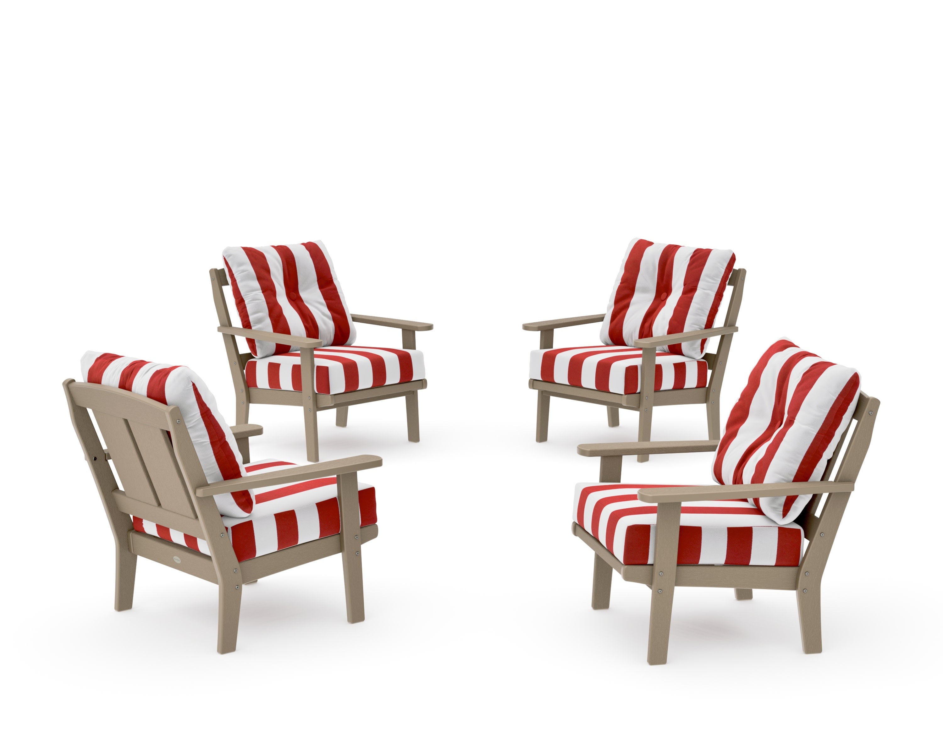 Mission 5-Piece Deep Seating Set with Fire Pit Table in Vintage Sahara / Cabana Stripe Crimson