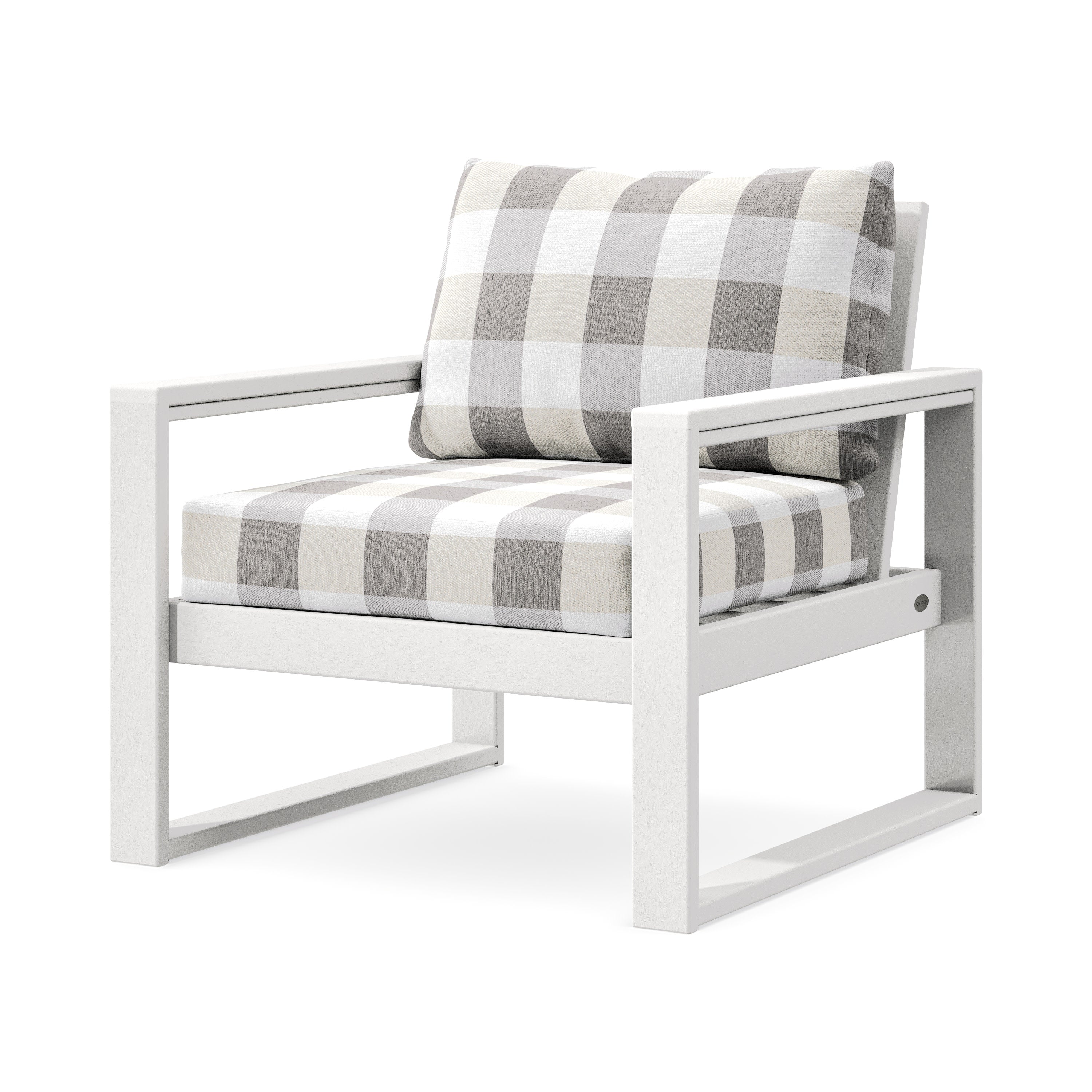 EDGE Club Chair in White / Buffalo Plaid Grey Mist