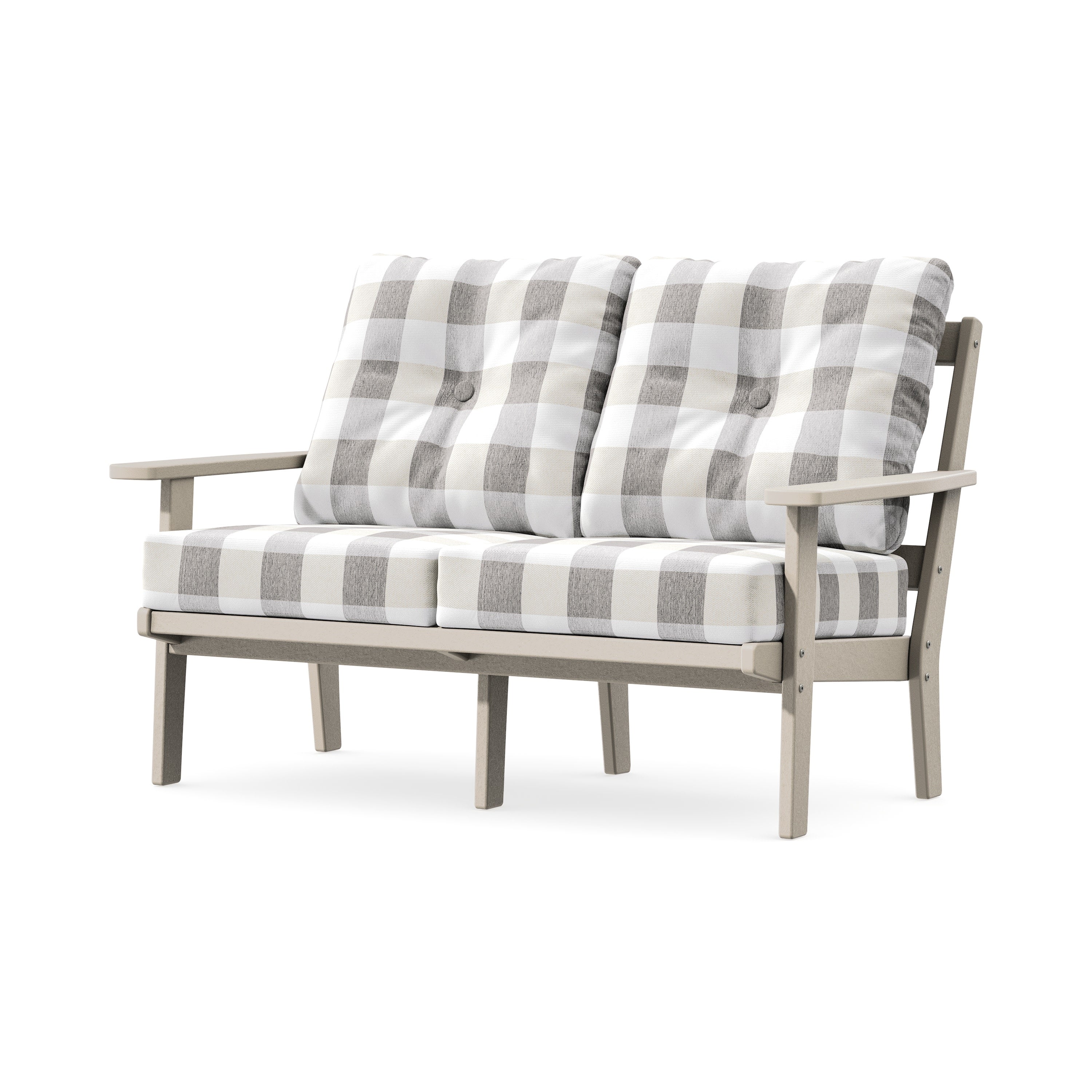 Oxford Deep SeatingLoveseat in Sand / Buffalo Plaid Grey Mist