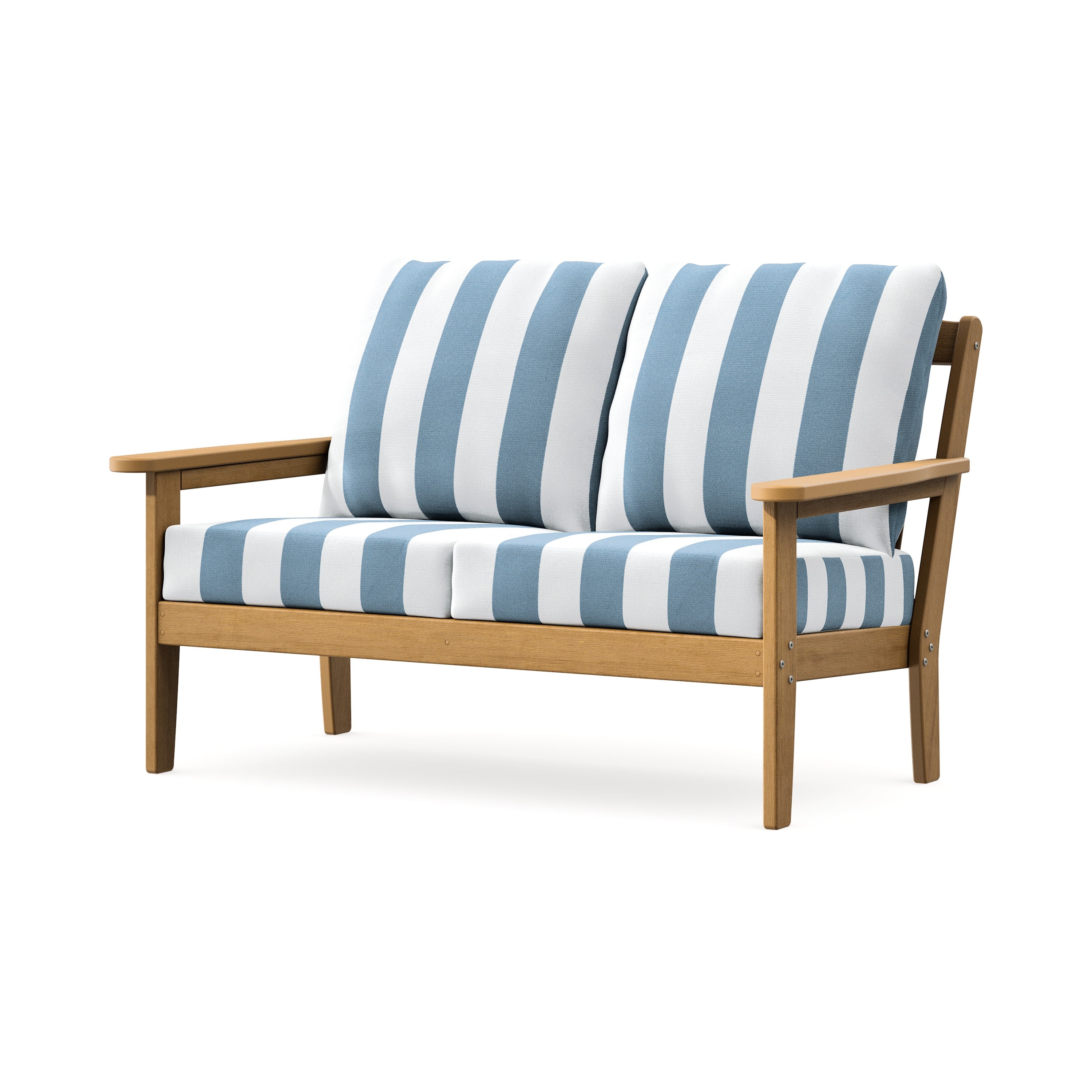 Cottage Deep Seating Loveseat in Natural / Cabana Stripe Sky Blue