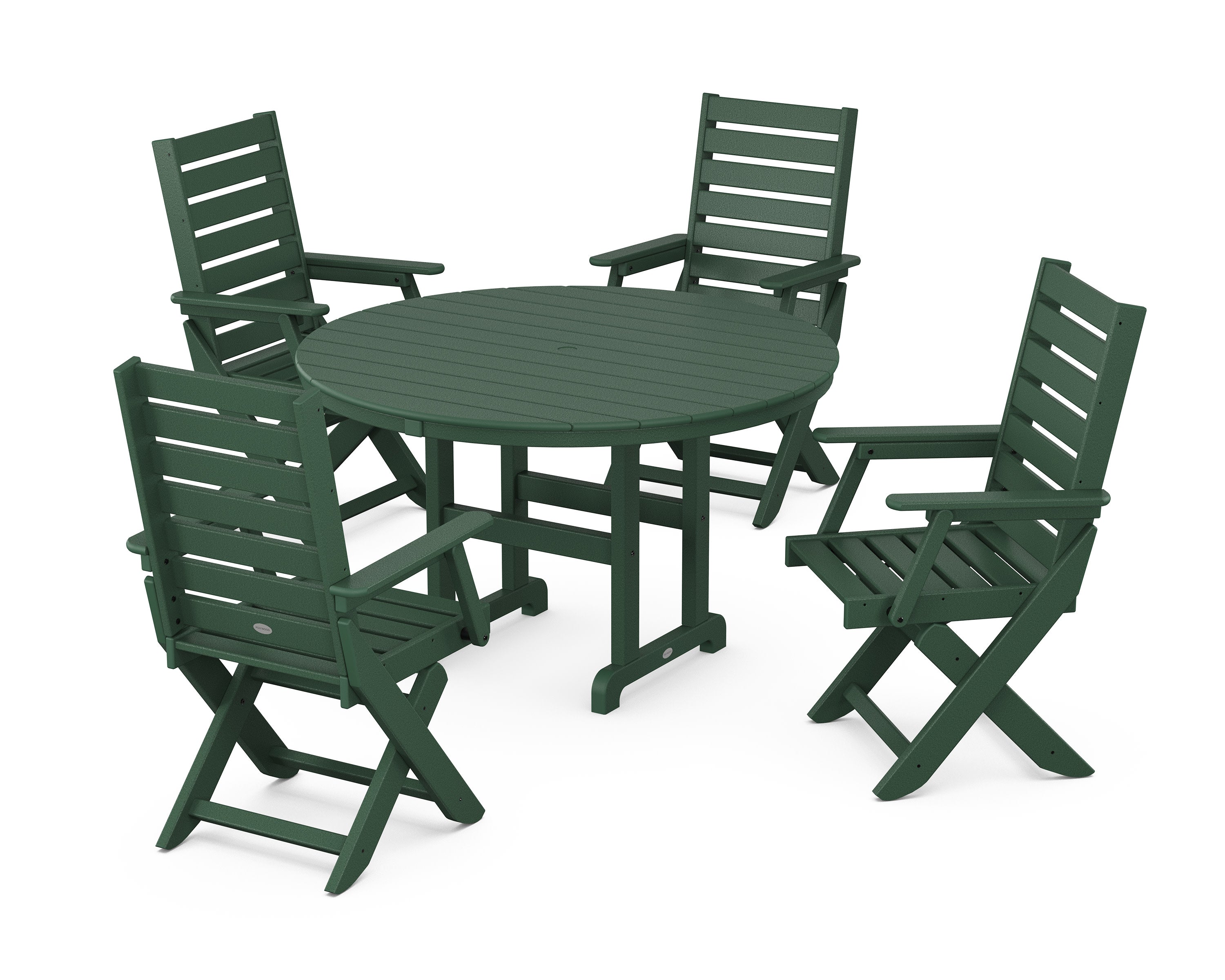 Captain Folding Chair 5-Piece Round Dining Set in Green
